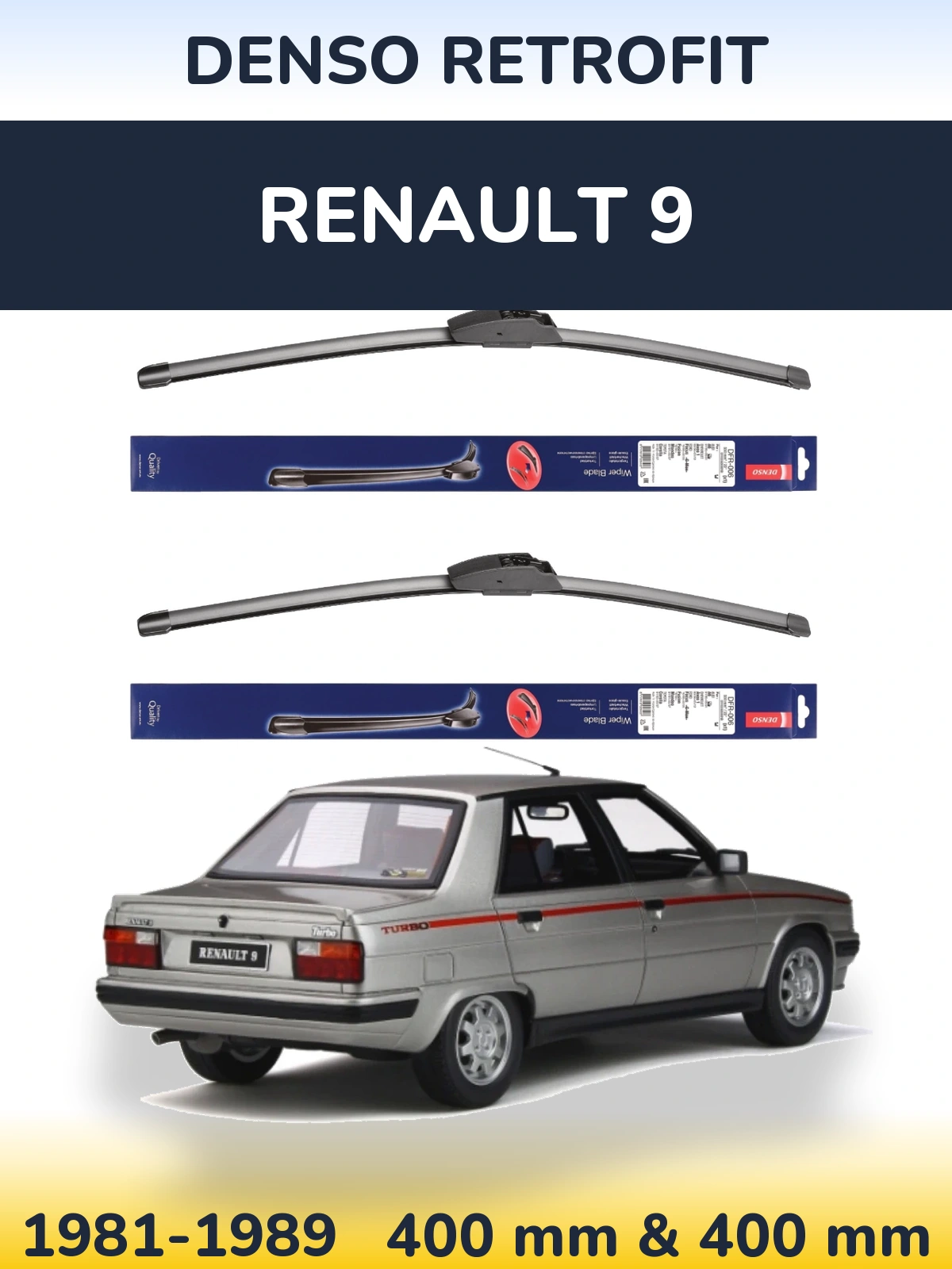 Komplet przednich wycieraczek Denso Retrofit 400 & 400 mm do Renault 9 1981-1989