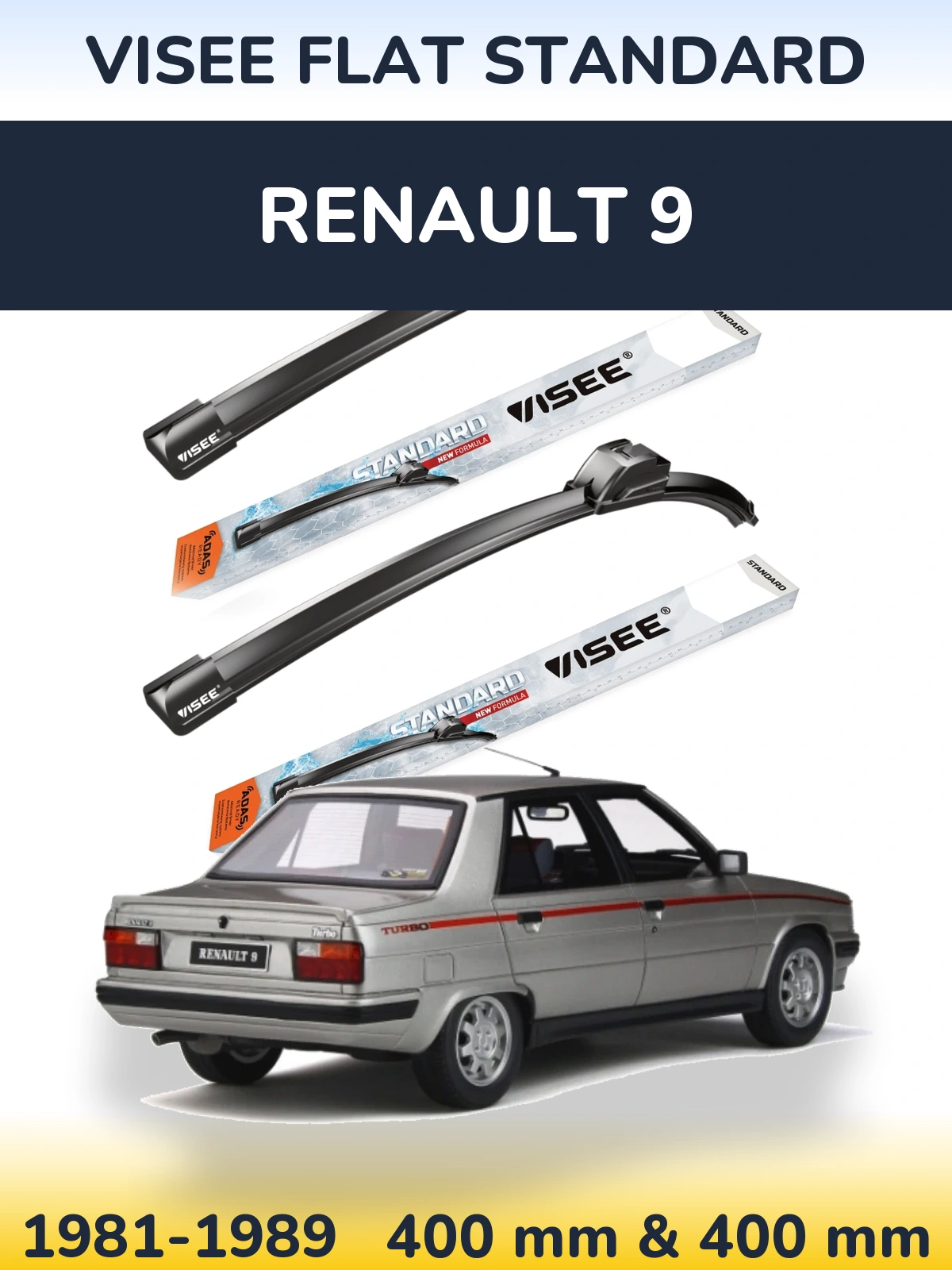Komplet przednich wycieraczek VISEE FLAT STANDARD 400 & 400 mm do Renault 9 1981-1989