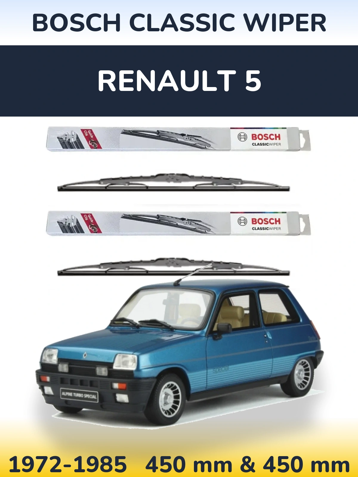 Komplet przednich wycieraczek BOSCH Classic Wiper 450 & 450 mm do Renault 5 1972-1985