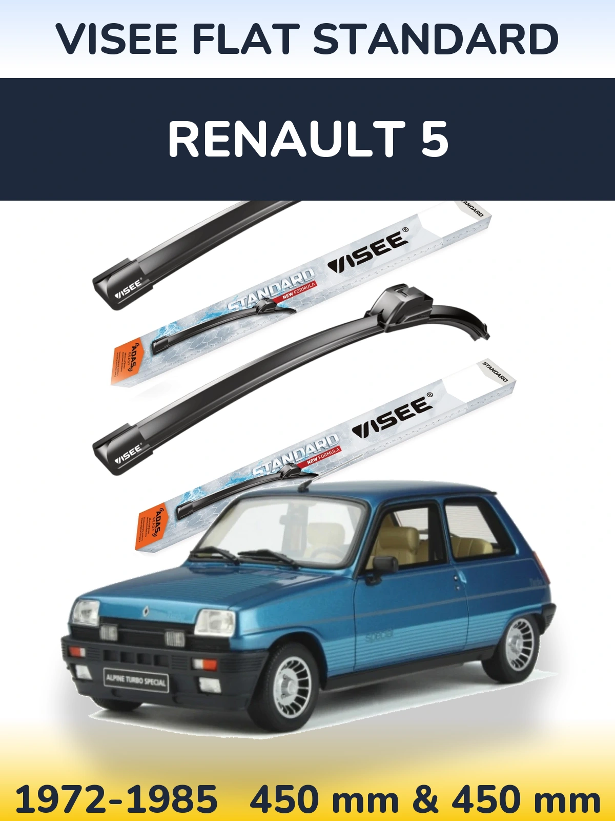 Комплект передніх щіток VISEE FLAT STANDARD 450 & 450 мм для Renault 5 1972-1985