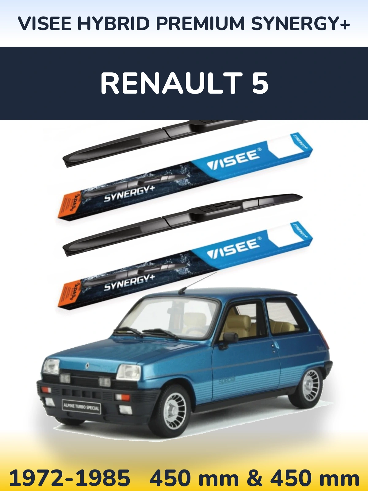 Komplet przednich wycieraczek VISEE HYBRID PREMIUM SYNERGY+ 450 & 450 mm do Renault 5 1972-1985
