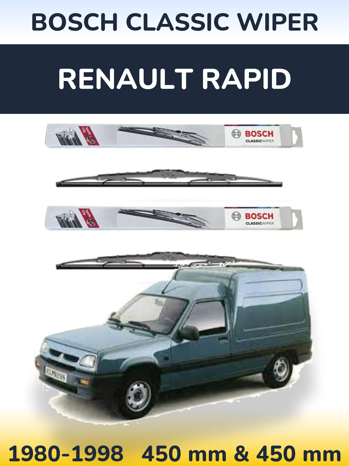 Комплект передних дворников BOSCH Classic Wiper 450 & 450 мм для Renault Rapid 1980-1998