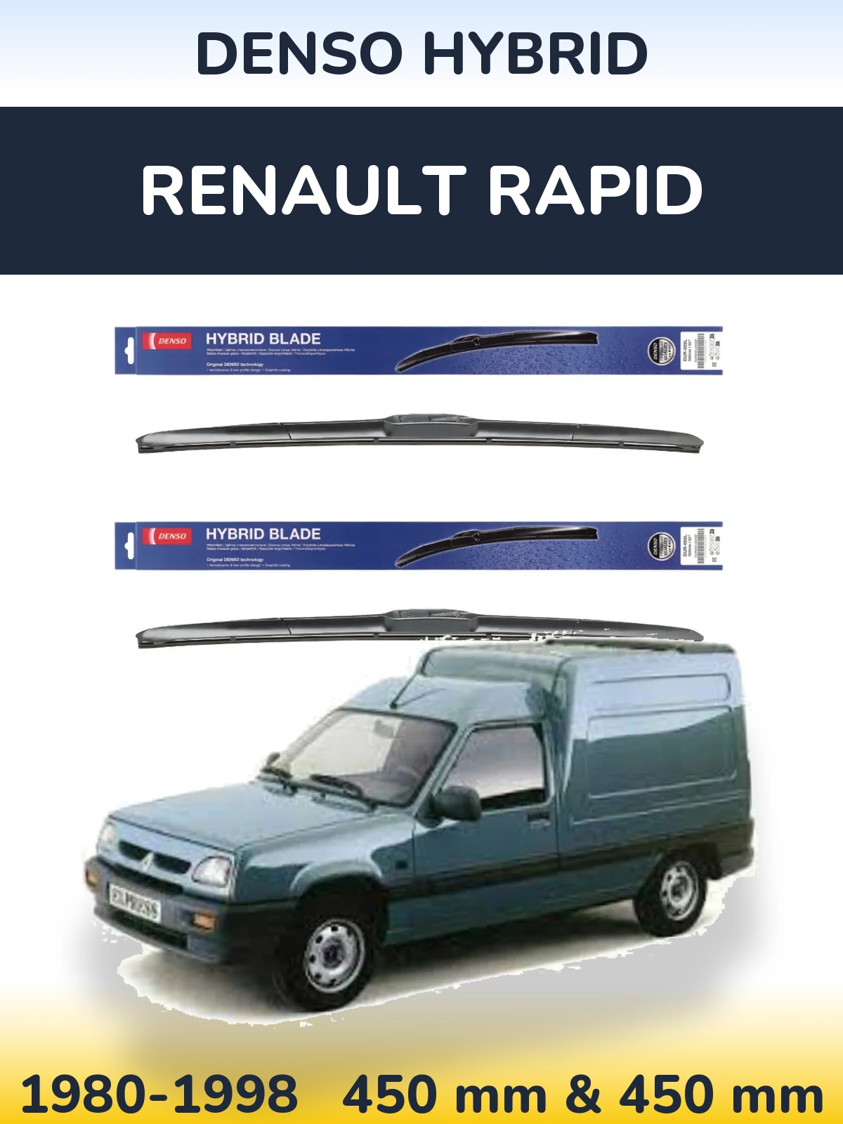 Komplet przednich wycieraczek Denso Hybrid 450 & 450 mm do Renault Rapid 1980-1998
