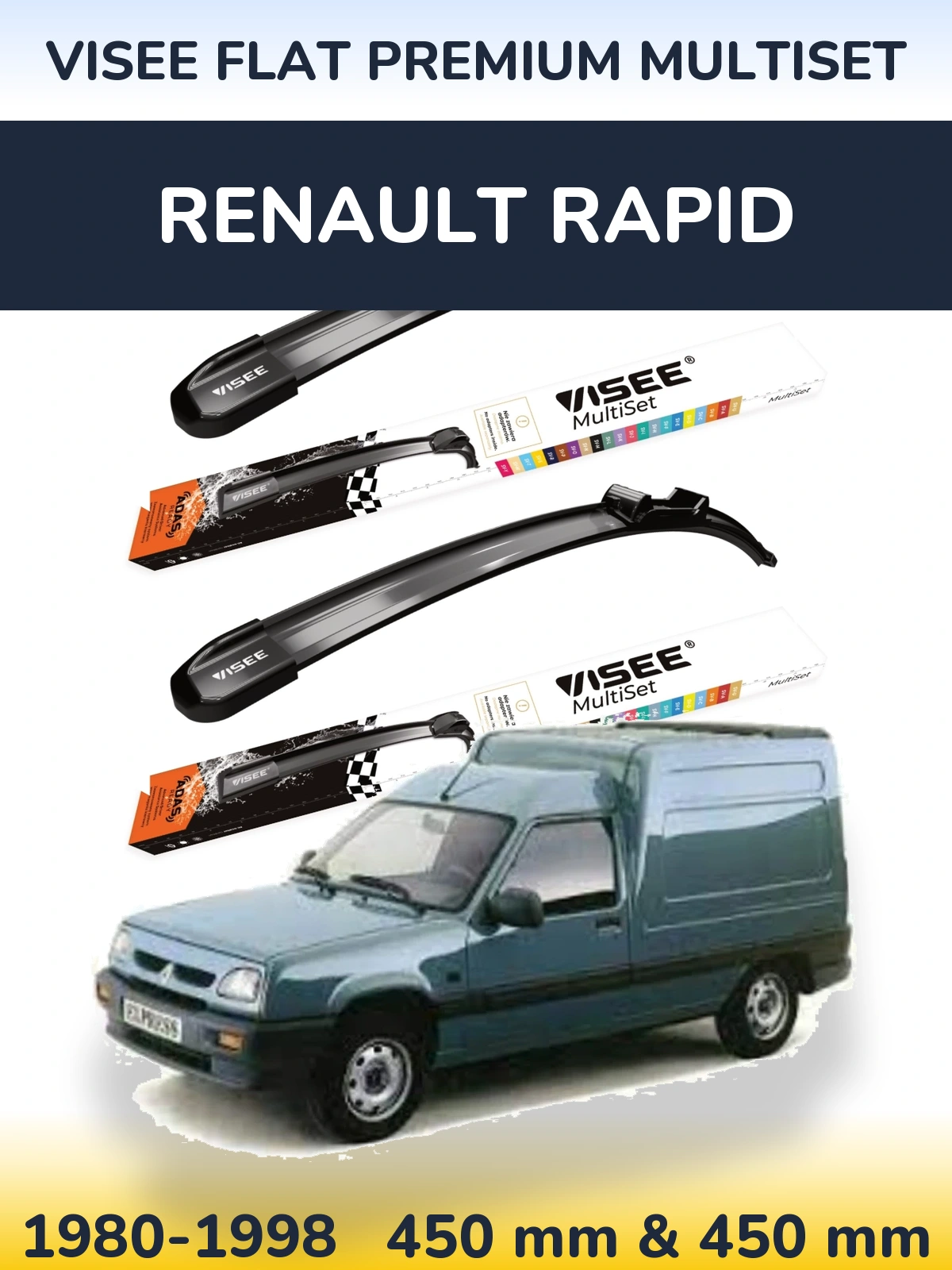 Front wiper blade set VISEE FLAT PREMIUM MultiSet 450 & 450 mm for Renault Rapid 1980-1998