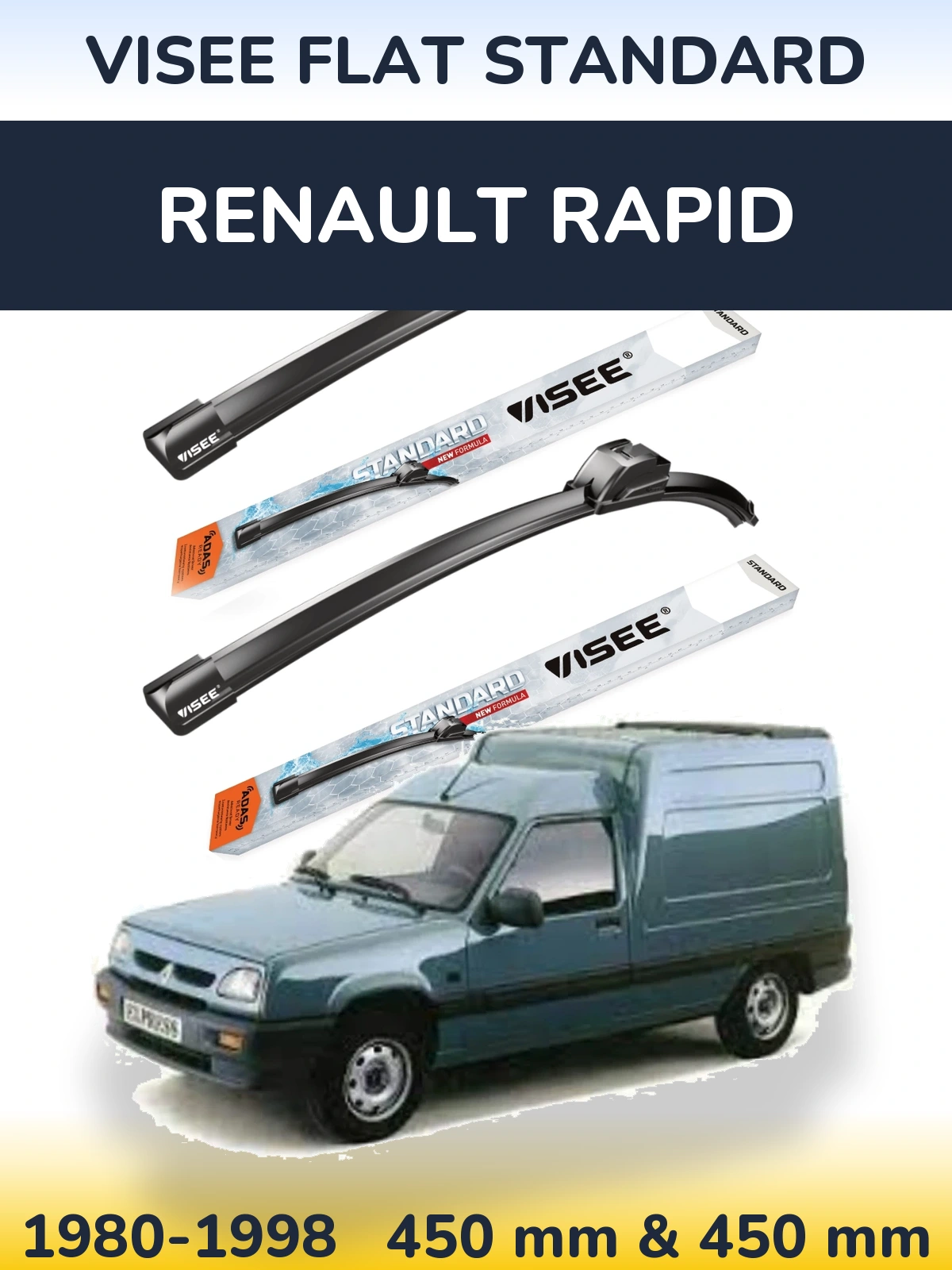 Комплект передніх щіток VISEE FLAT STANDARD 450 & 450 мм для Renault Rapid 1980-1998