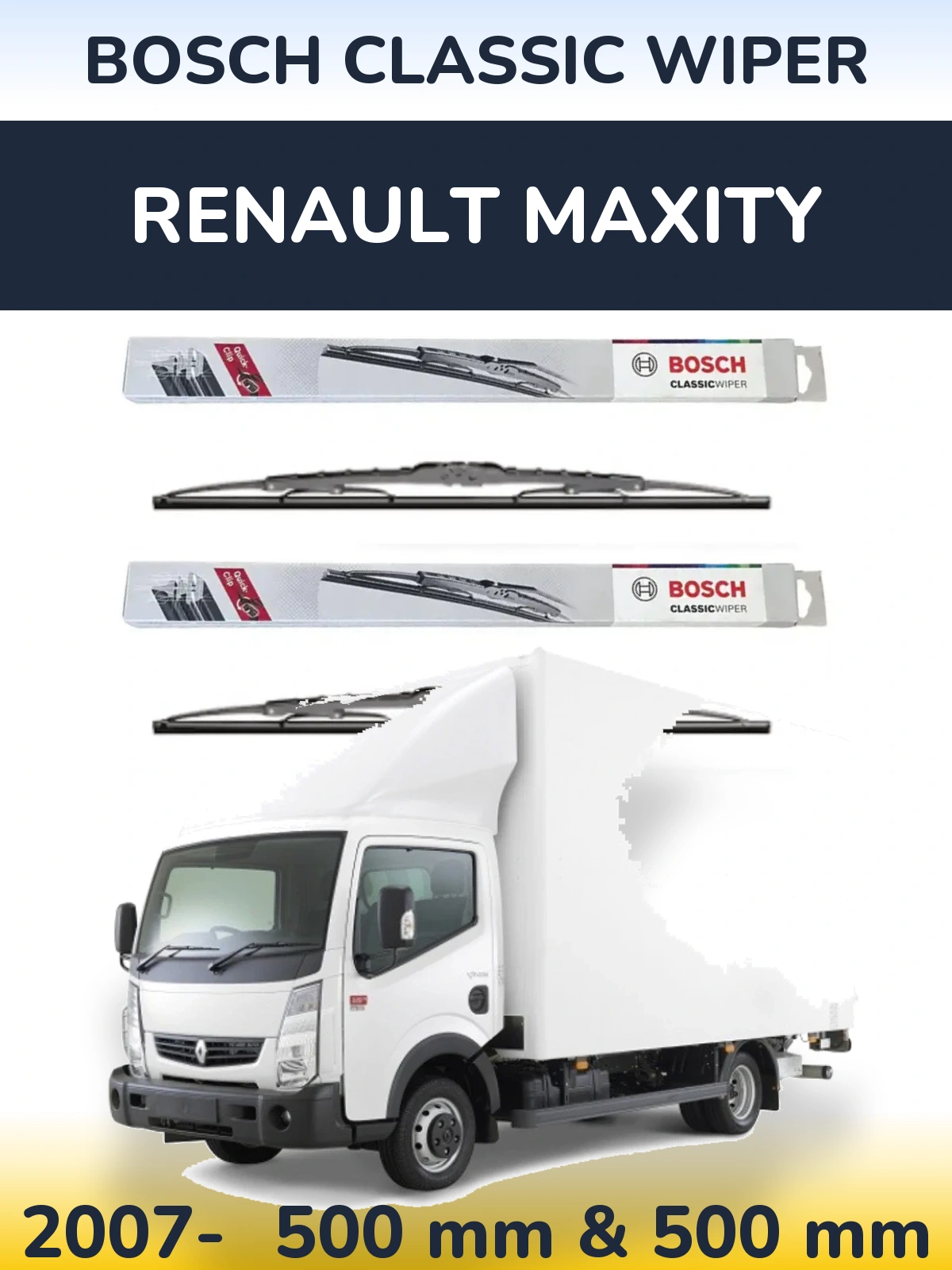 Komplet przednich wycieraczek BOSCH Classic Wiper 500 & 500 mm do Renault Maxity 2007-2026