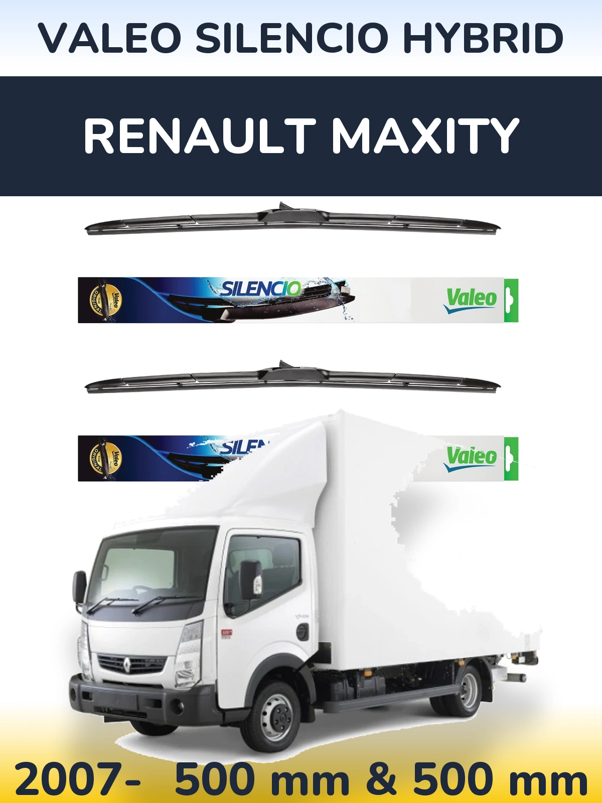 Komplet przednich wycieraczek Valeo Silencio Hybrid 500 & 500 mm do Renault Maxity 2007-2026