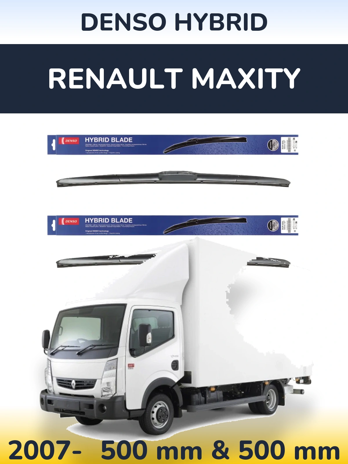 Komplet przednich wycieraczek Denso Hybrid 500 & 500 mm do Renault Maxity 2007-2026
