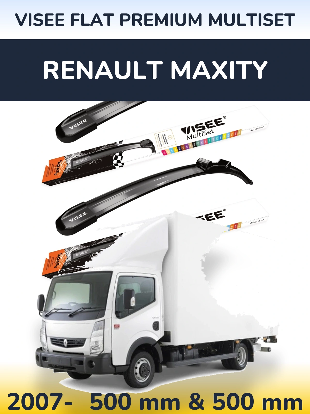 Комплект передних дворников VISEE FLAT PREMIUM MultiSet 500 & 500 мм для Renault Maxity 2007-2026