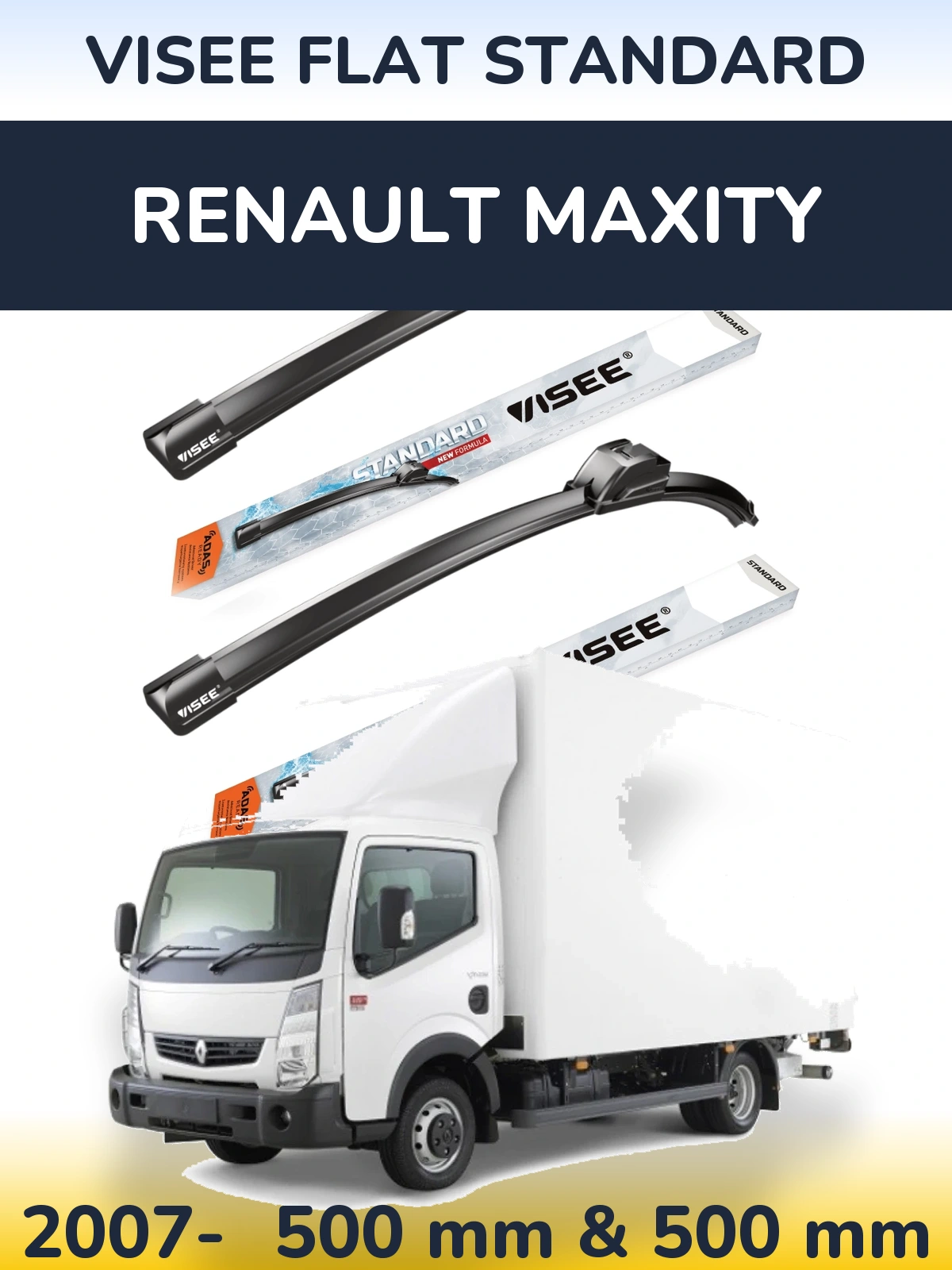 Комплект передніх щіток VISEE FLAT STANDARD 500 & 500 мм для Renault Maxity 2007-2026