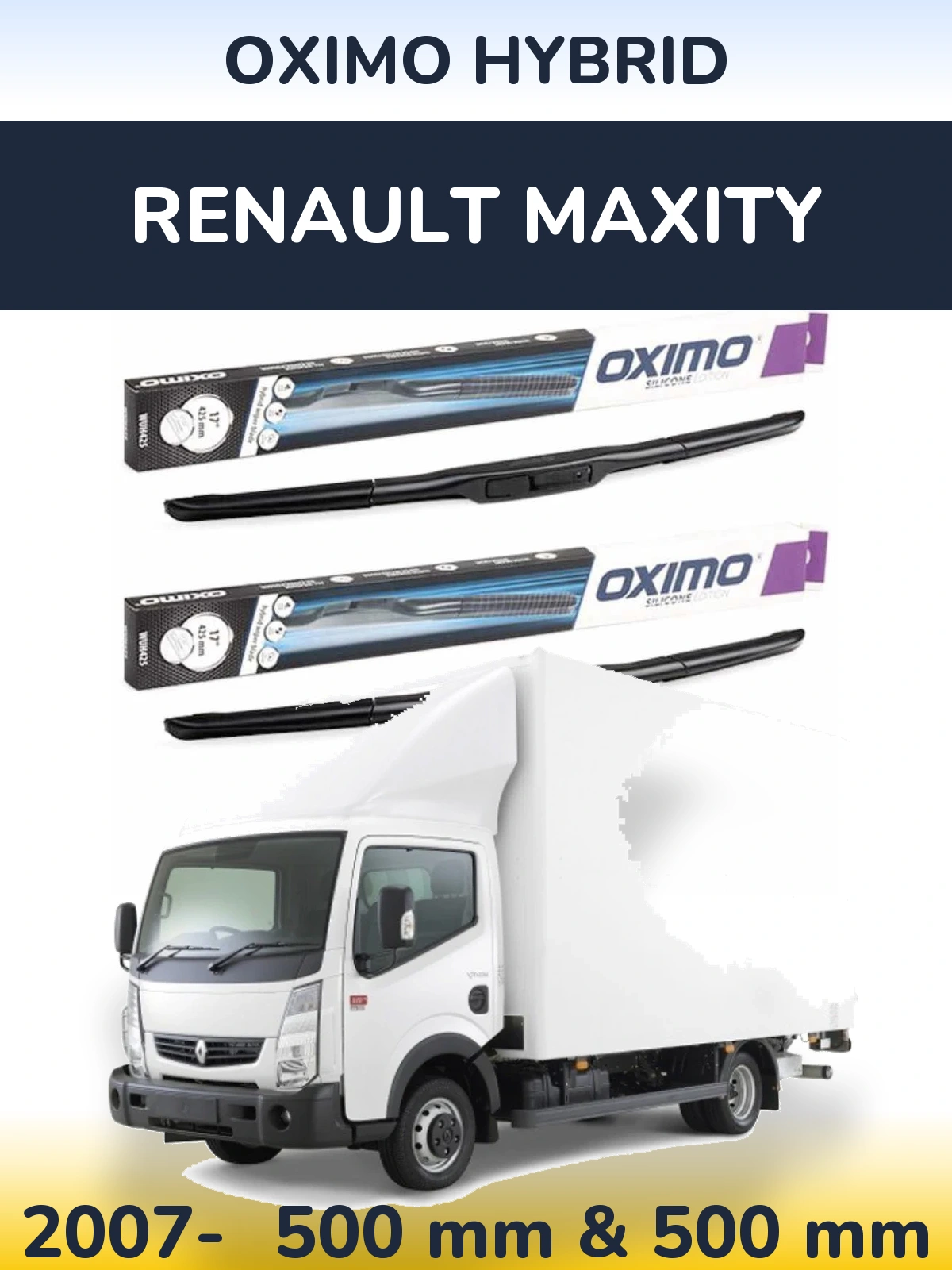 Комплект передних дворников Oximo Hybrid 500 & 500 мм для Renault Maxity 2007-2026