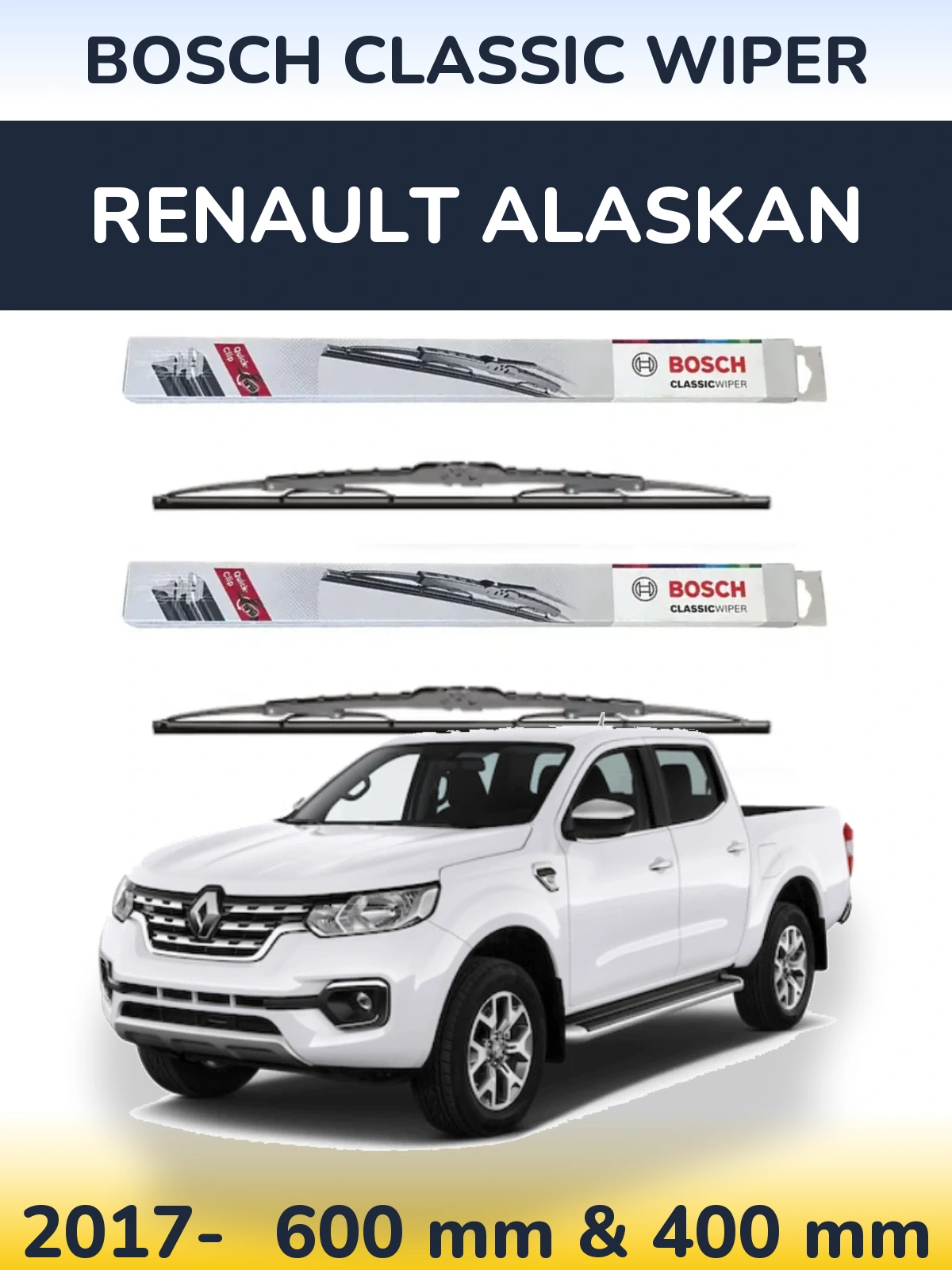 Комплект передних дворников BOSCH Classic Wiper 600 & 400 мм для Renault Alaskan 2017-2026