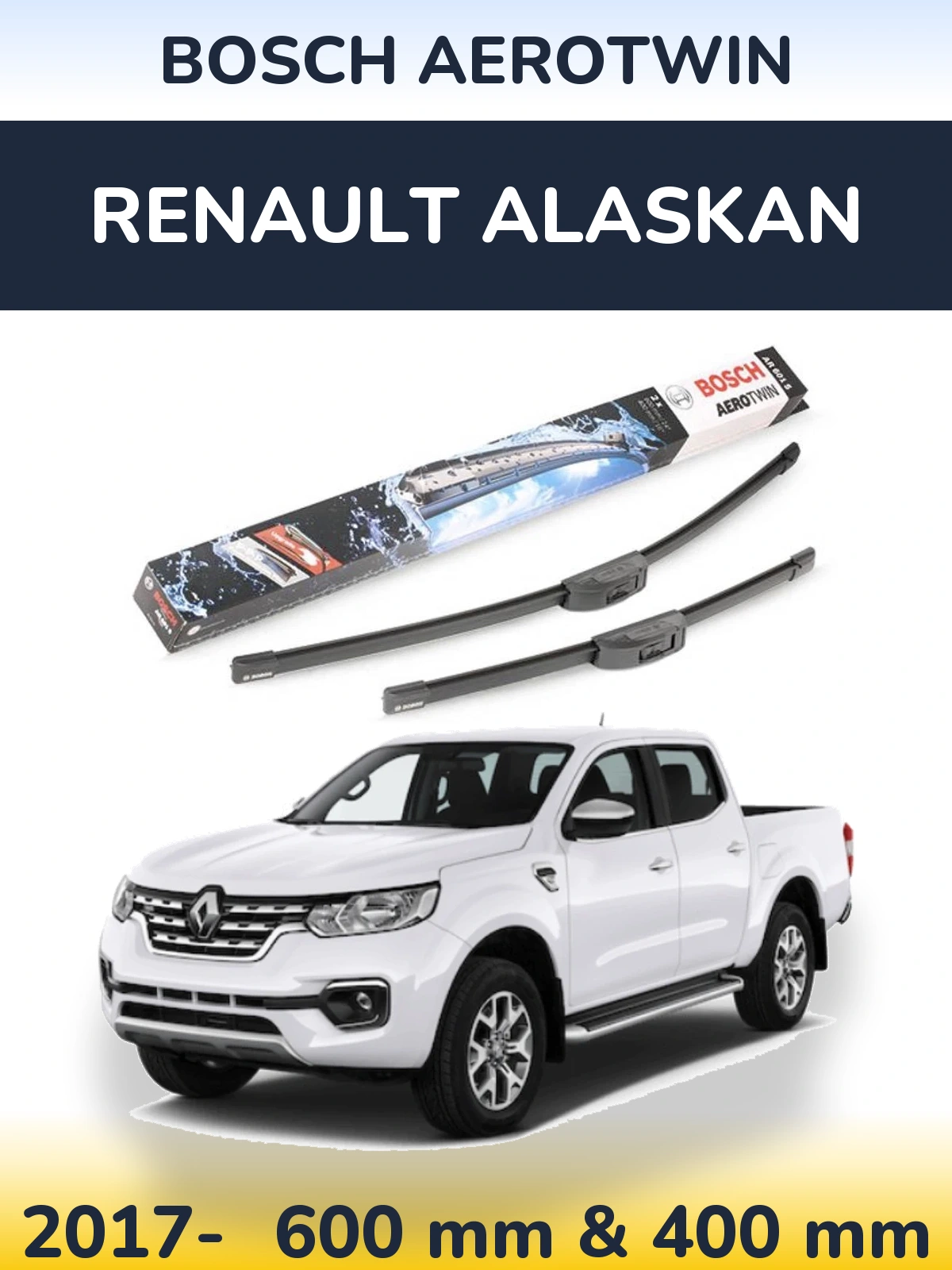 Комплект передних дворников BOSCH AeroTwin 600 & 400 мм для Renault Alaskan 2017-2026