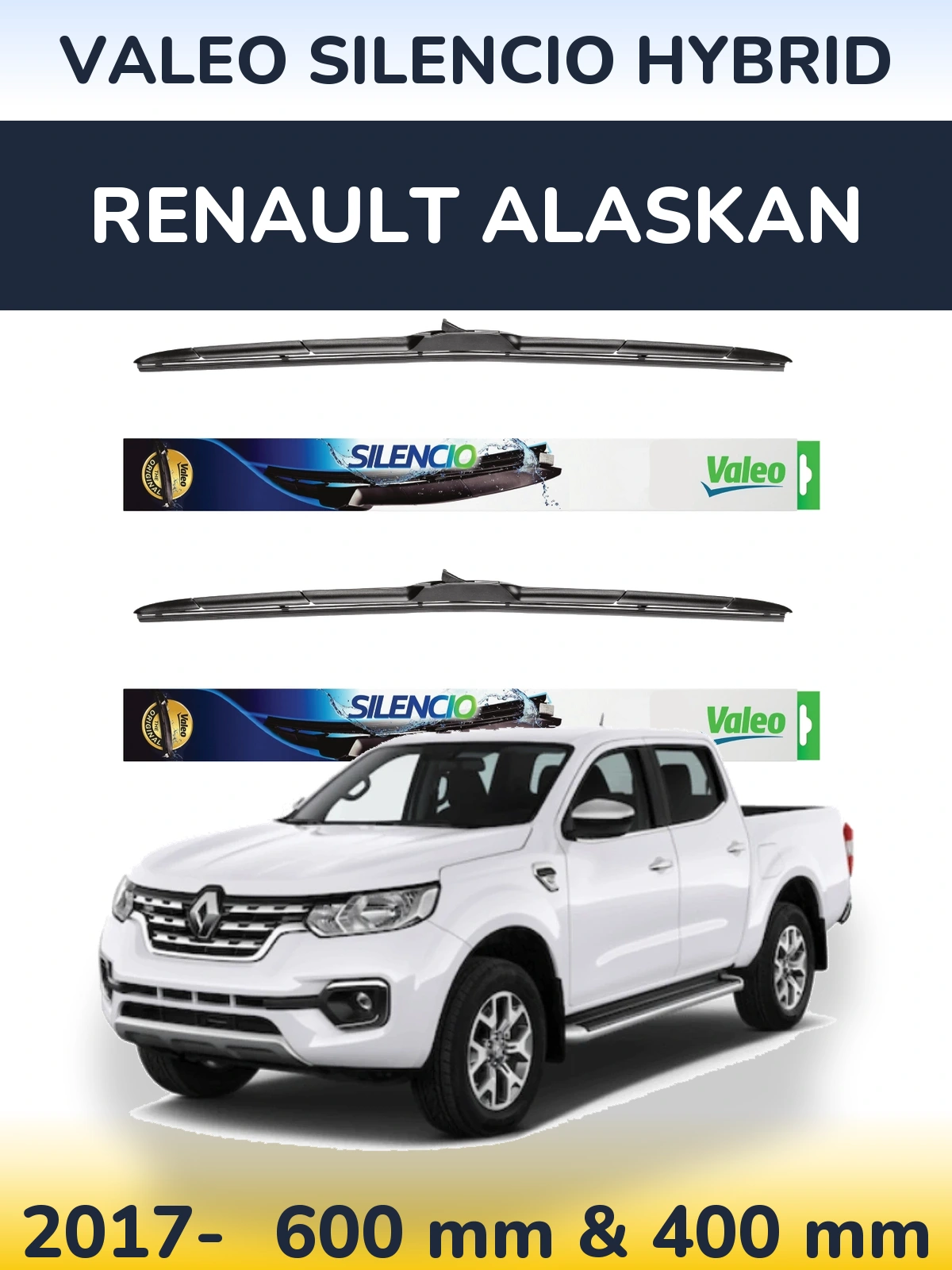 Комплект передніх щіток Valeo Silencio Hybrid 600 & 400 мм для Renault Alaskan 2017-2026