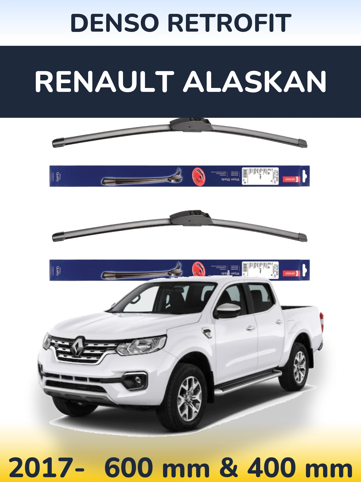 Комплект передніх щіток Denso Retrofit 600 & 400 мм для Renault Alaskan 2017-2026