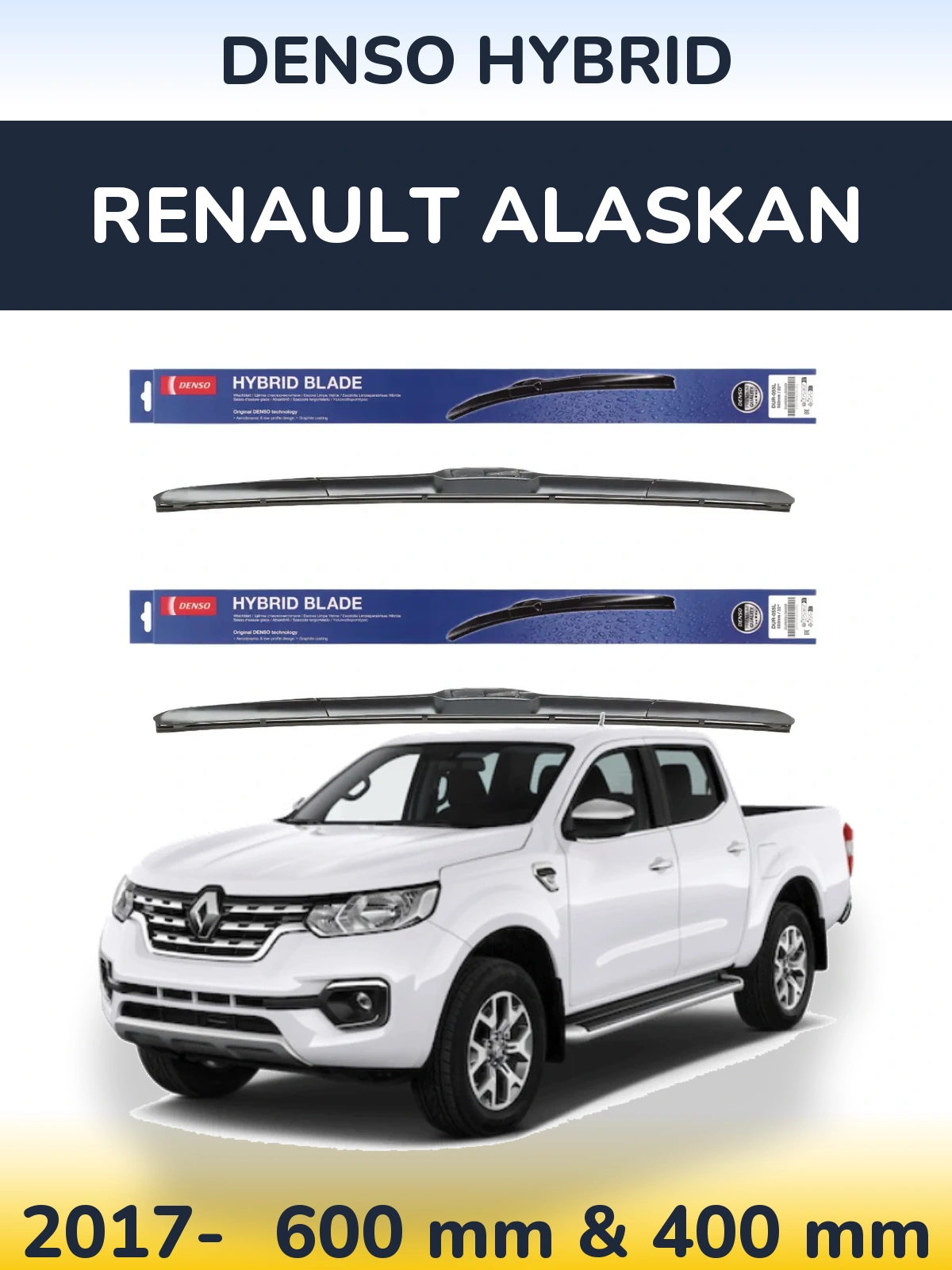 Комплект передніх щіток Denso Hybrid 600 & 400 мм для Renault Alaskan 2017-2026
