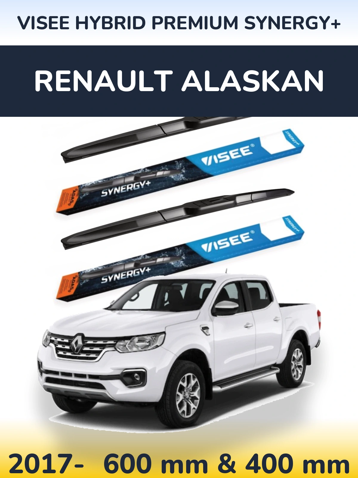 Комплект передніх щіток VISEE HYBRID PREMIUM SYNERGY+ 600 & 400 мм для Renault Alaskan 2017-2026