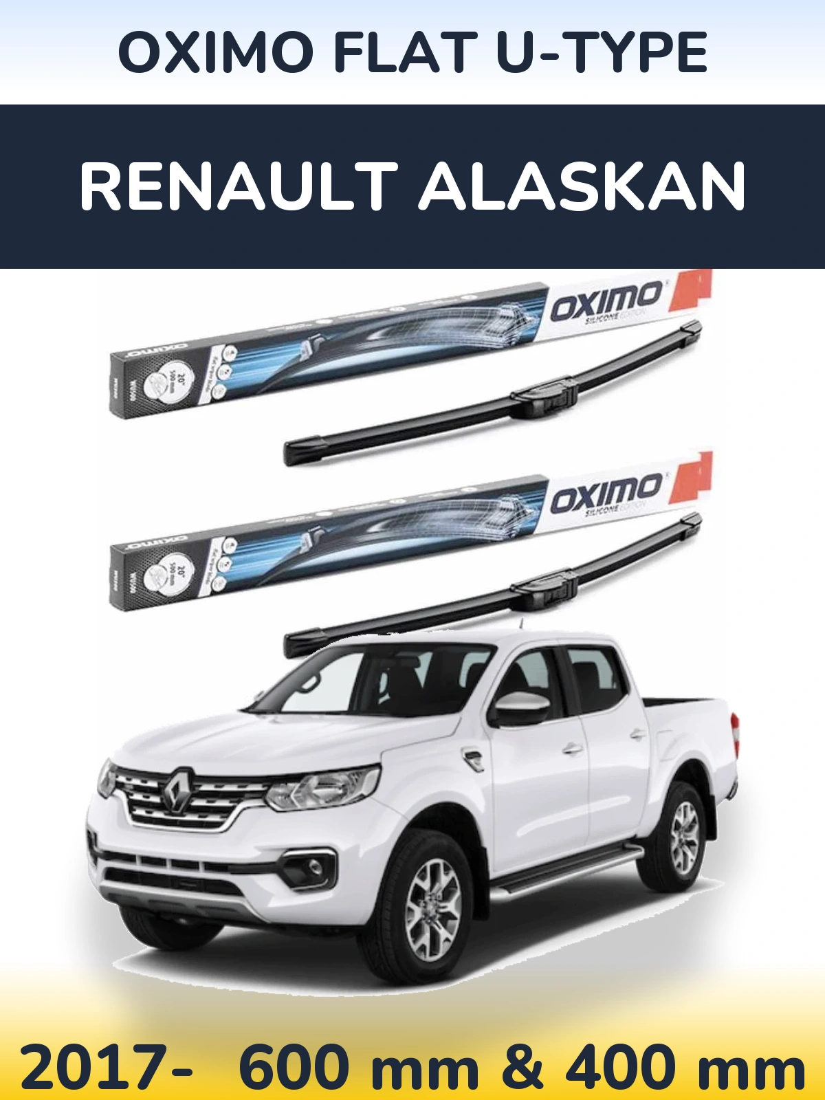 Front wiper blade set Oximo Flat U-type 600 & 400 mm for Renault Alaskan 2017-2026