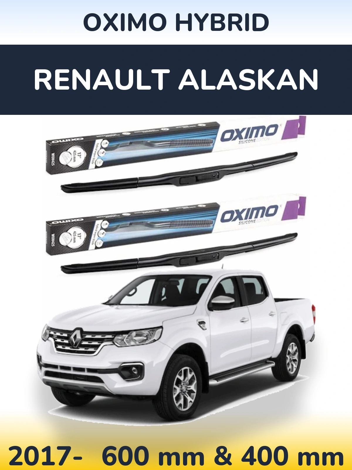Комплект передних дворников Oximo Hybrid 600 & 400 мм для Renault Alaskan 2017-2026