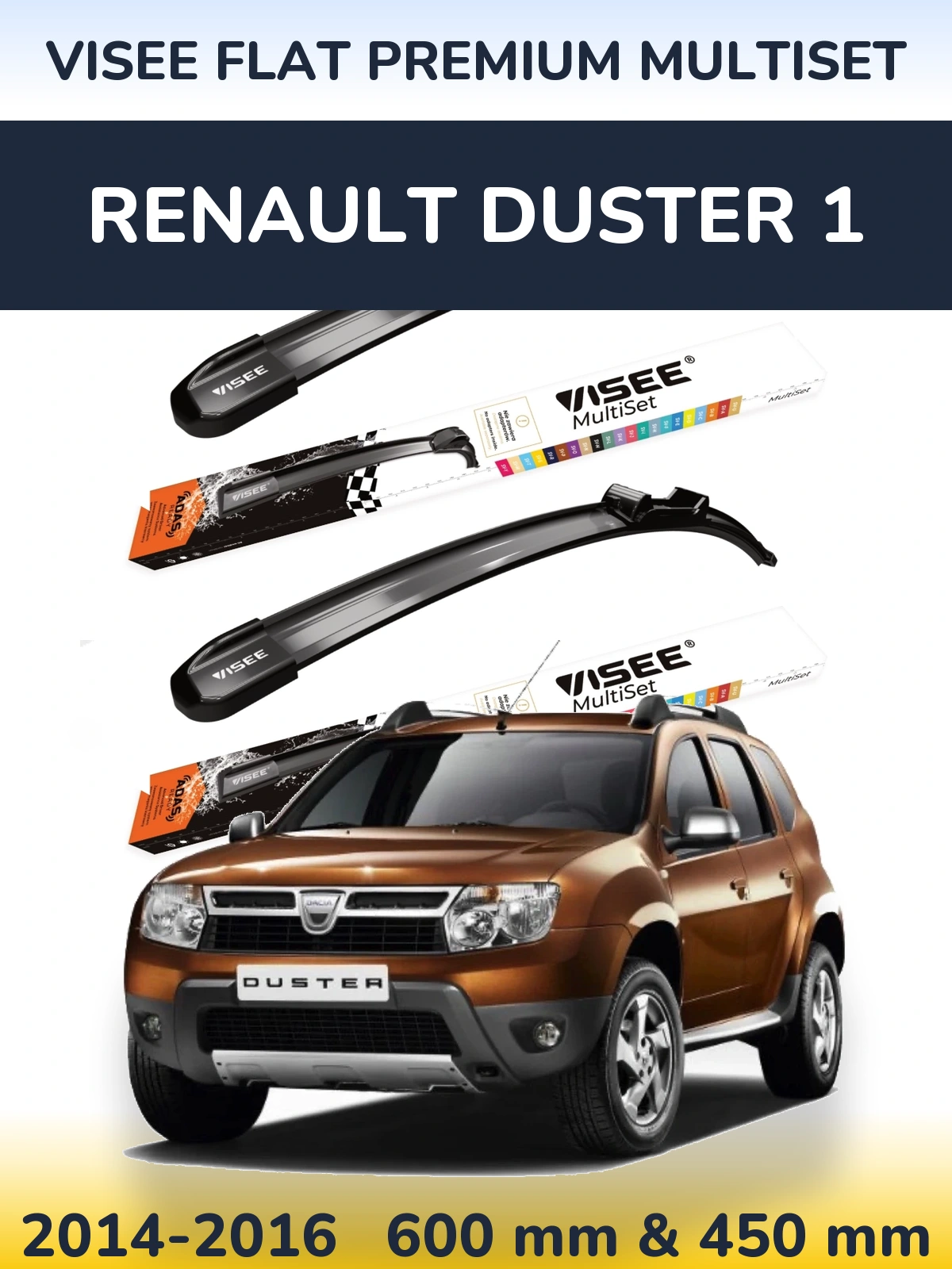 Komplet przednich wycieraczek VISEE FLAT PREMIUM MultiSet 600 & 450 mm do Renault Duster 1 2014-2016