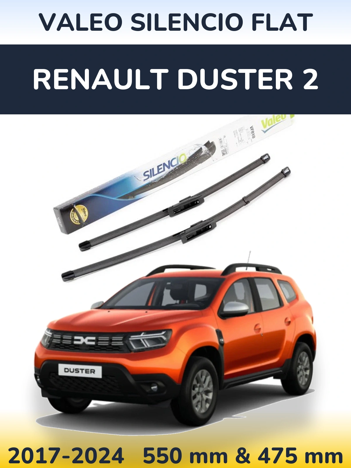 Komplet przednich wycieraczek Valeo Silencio Flat 550 & 475 mm do Renault Duster 2 2017-2024