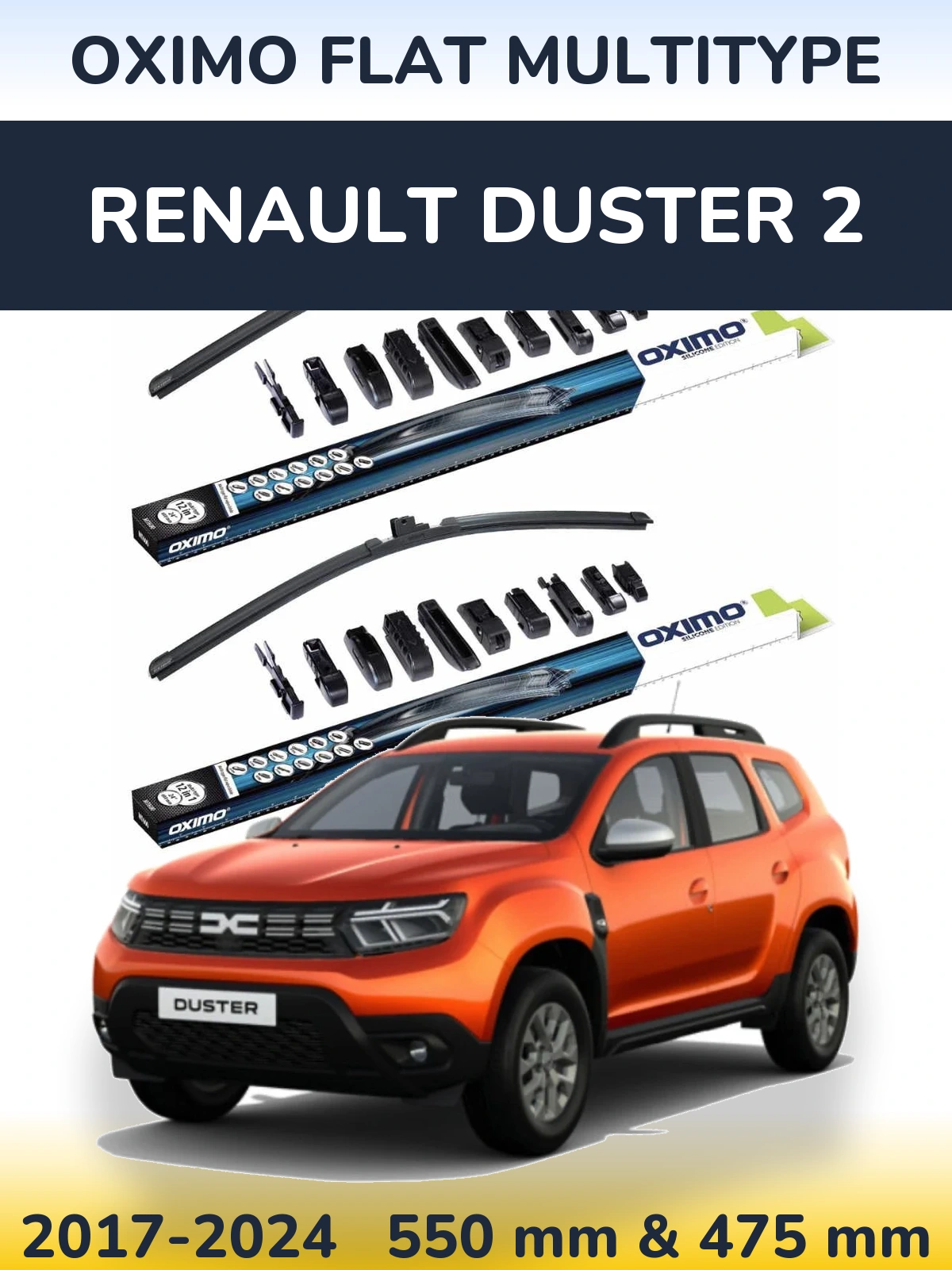 Комплект передних дворников Oximo Flat MultiТипe 550 & 475 мм для Renault Duster 2 2017-2024