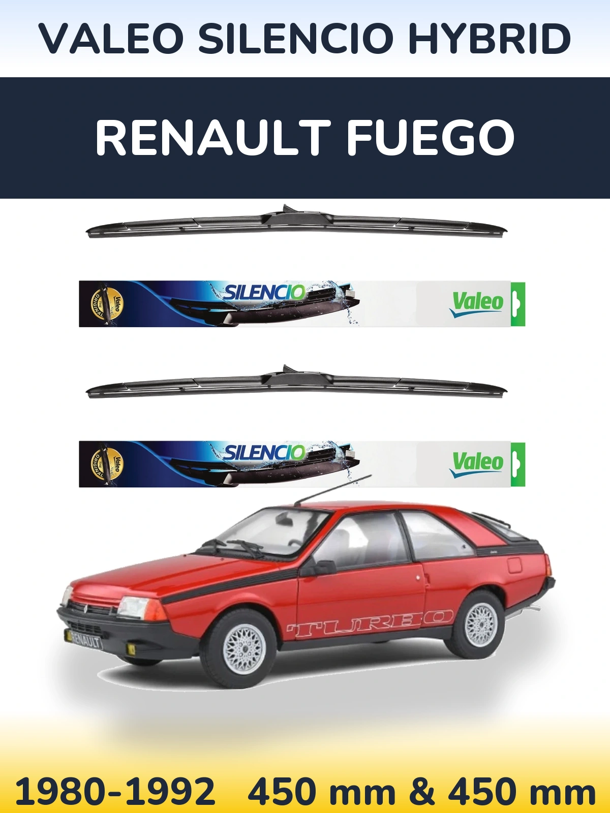 Комплект передних дворников Valeo Silencio Hybrid 450 & 450 мм для Renault Fuego 1980-1992