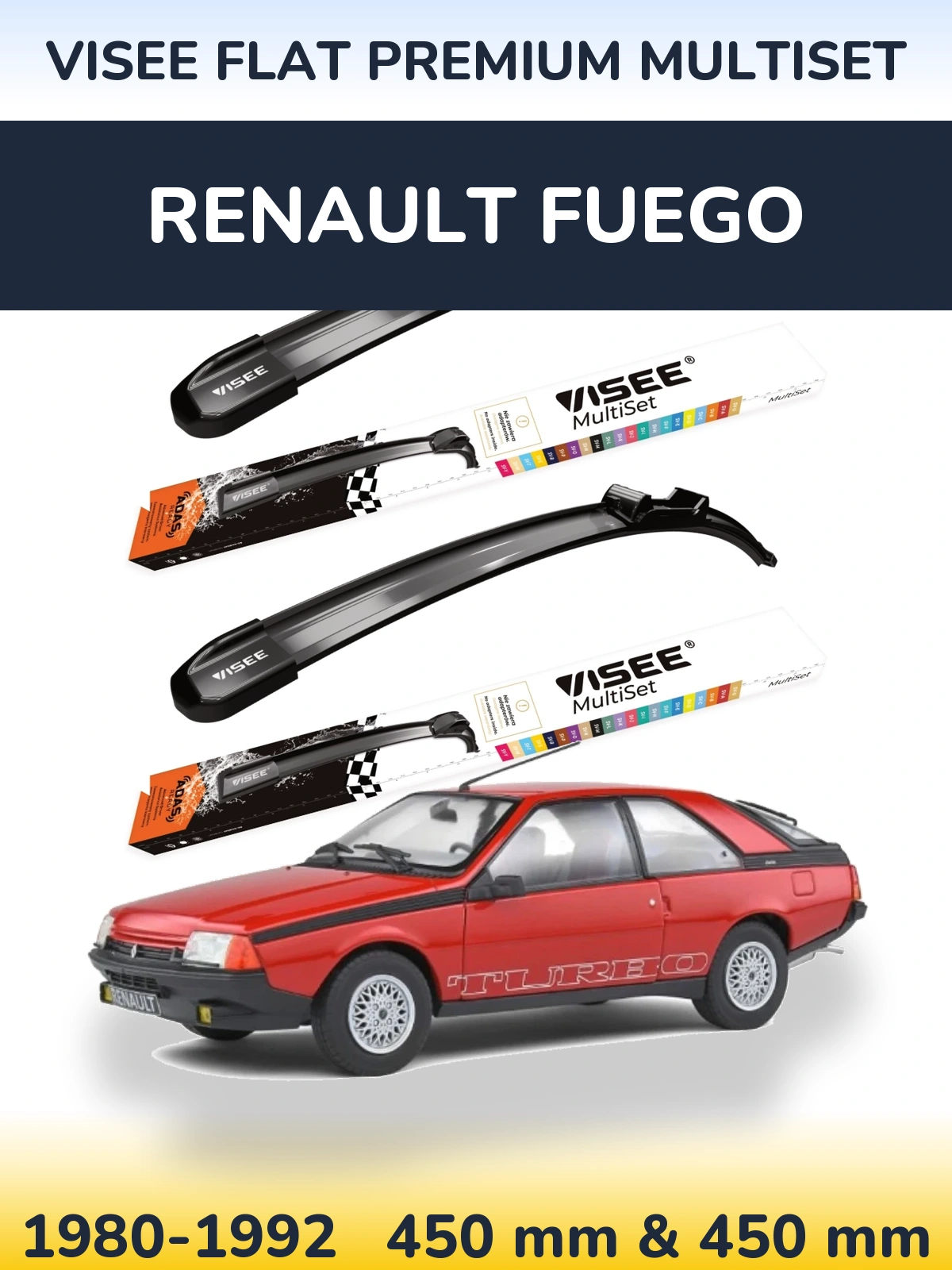 Front wiper blade set VISEE FLAT PREMIUM MultiSet 450 & 450 mm for Renault Fuego 1980-1992