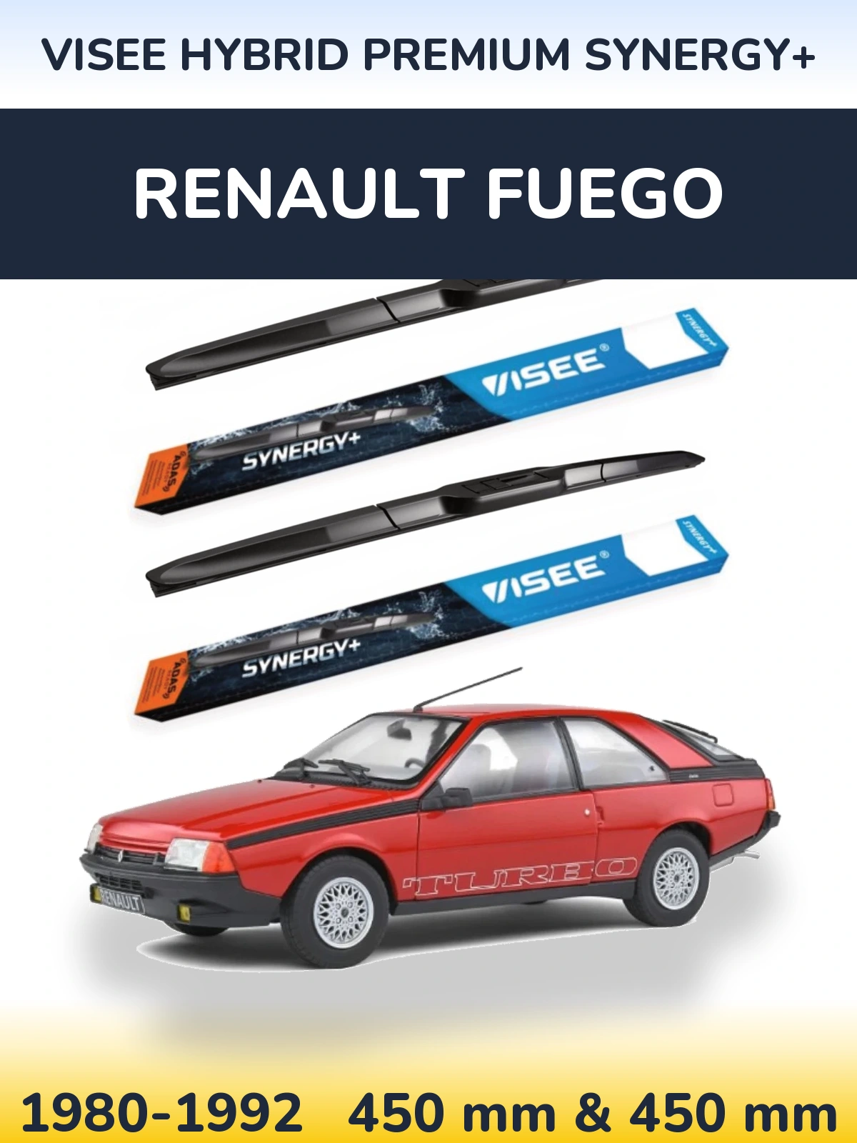 Комплект передних дворников VISEE HYBRID PREMIUM SYNERGY+ 450 & 450 мм для Renault Fuego 1980-1992