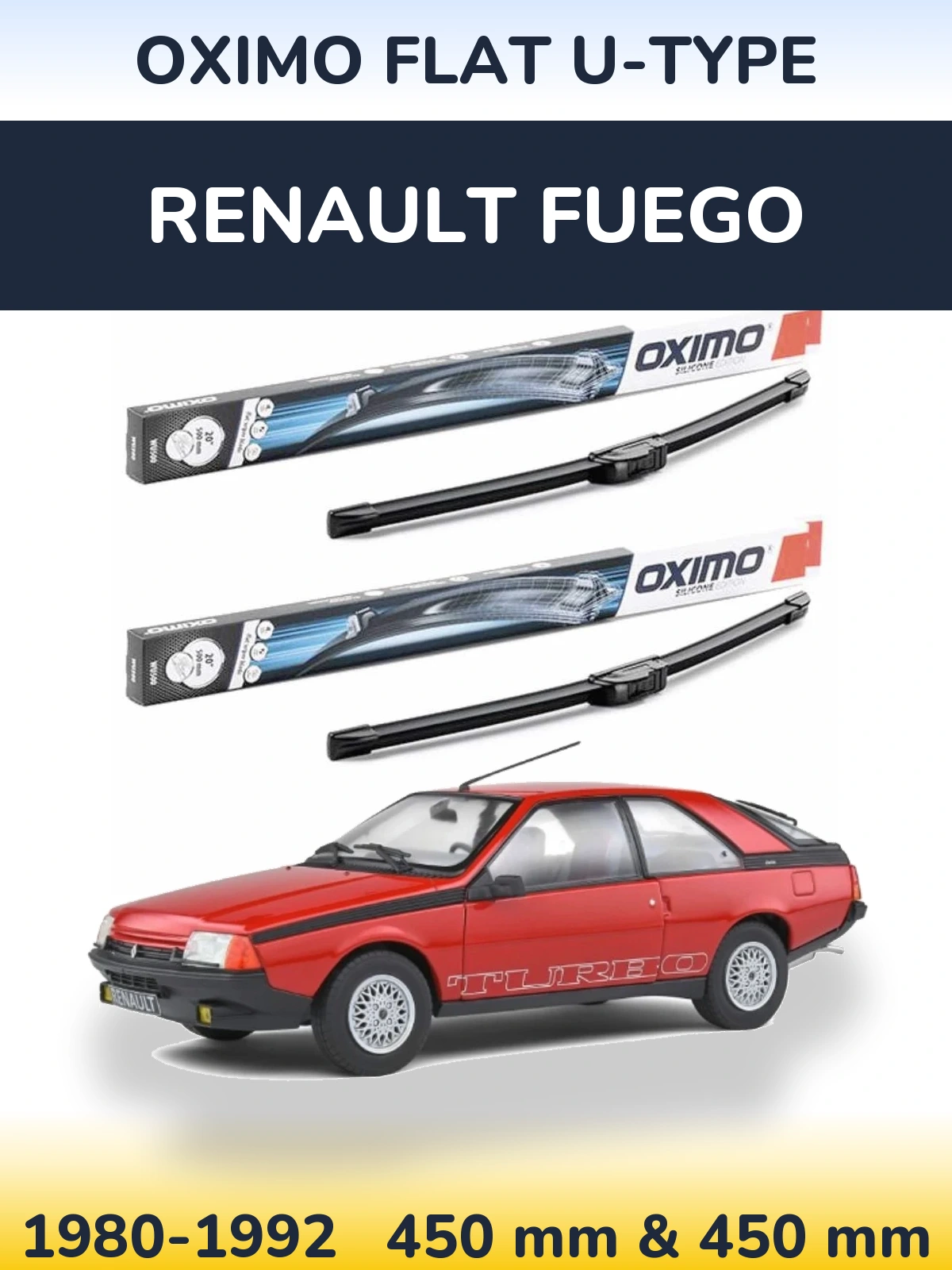 Комплект передних дворников Oximo Flat U-type 450 & 450 мм для Renault Fuego 1980-1992
