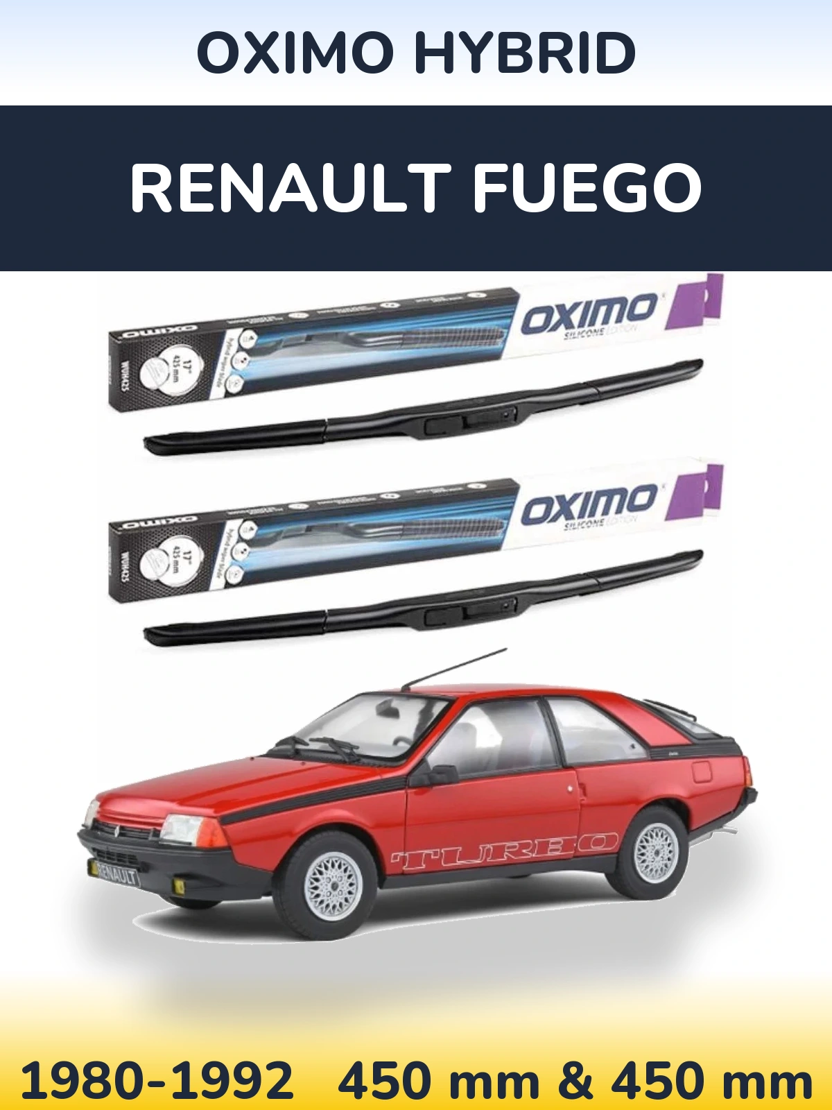 Комплект передних дворников Oximo Hybrid 450 & 450 мм для Renault Fuego 1980-1992