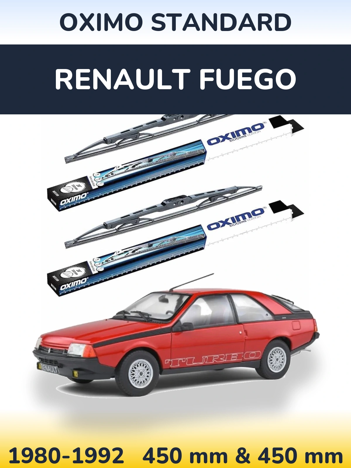 Комплект передних дворников Oximo Standard 450 & 450 мм для Renault Fuego 1980-1992