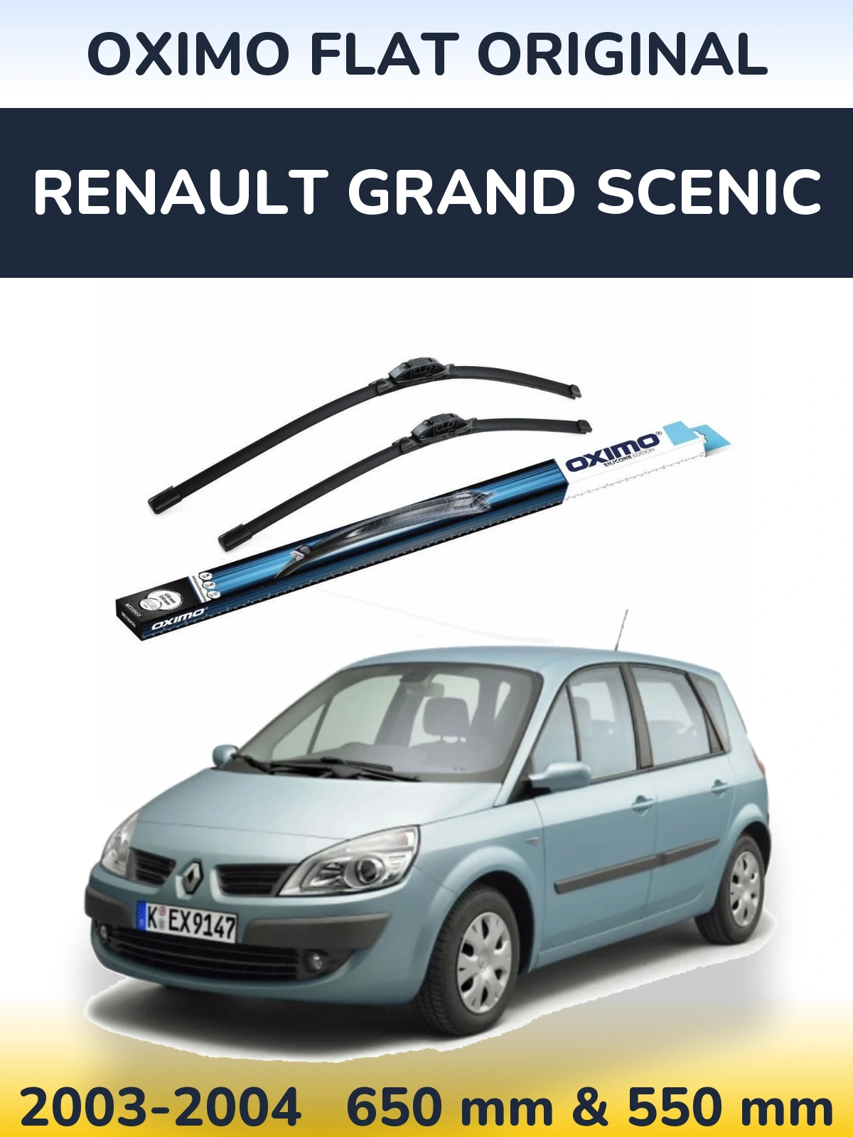 Комплект передніх щіток Oximo Flat Original 650 & 550 мм для Renault Grand Scenic 2003-2004
