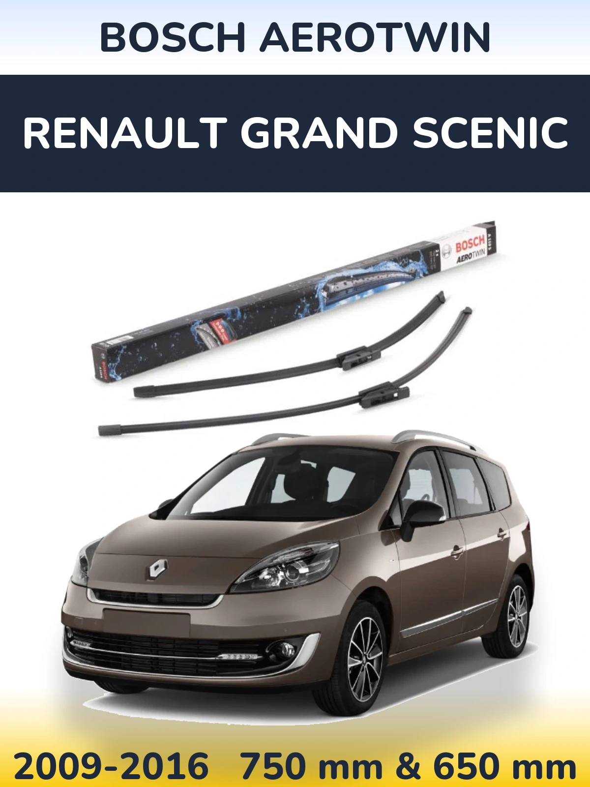 Комплект передніх щіток BOSCH AeroTwin 750 & 650 мм для Renault Grand Scenic 2009-2016