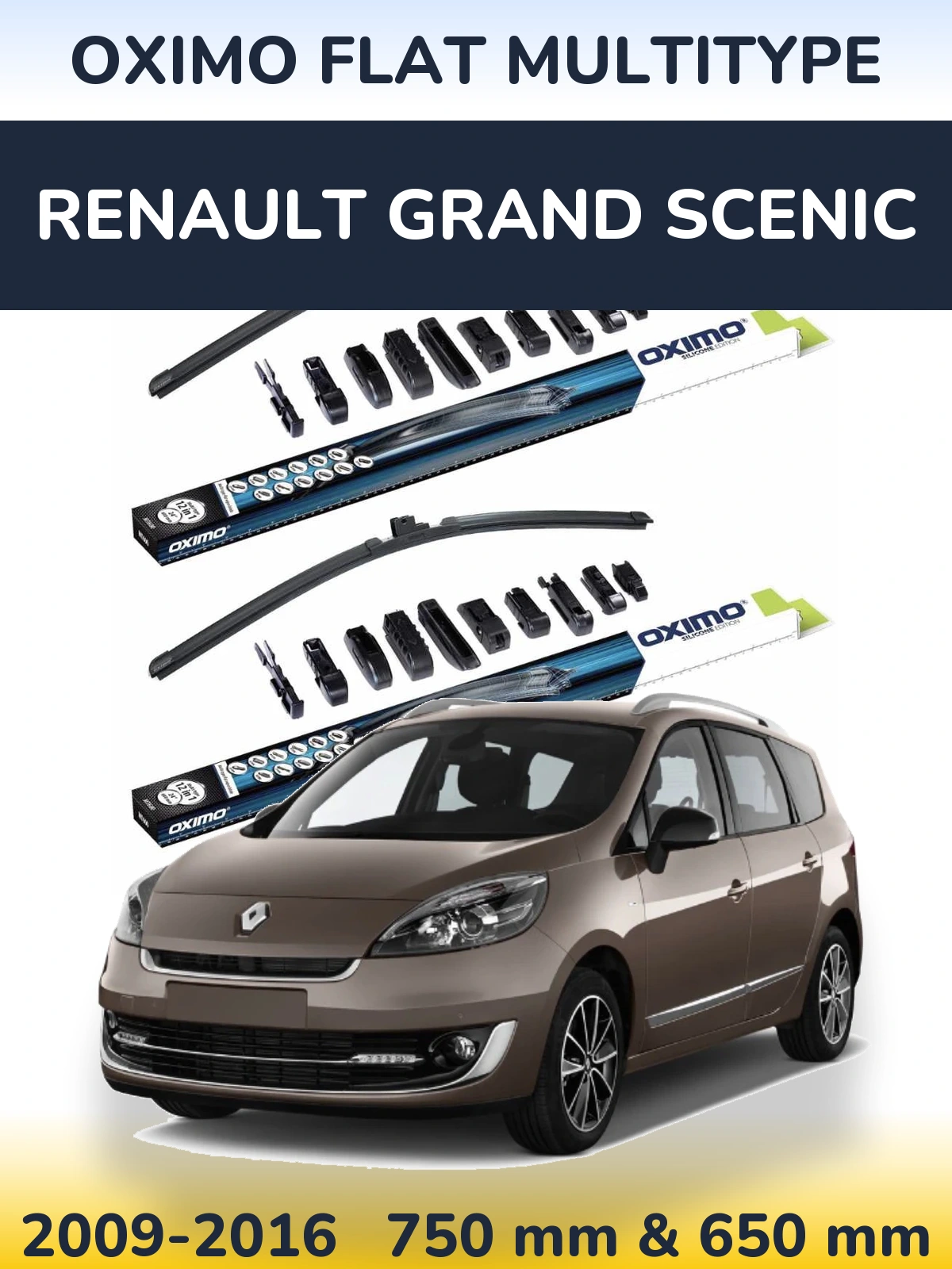 Комплект передних дворников Oximo Flat MultiТипe 750 & 650 мм для Renault Grand Scenic 2009-2016
