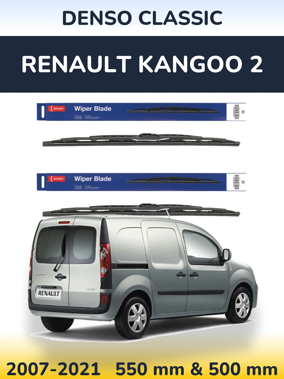 Komplet przednich wycieraczek Denso Classic 550 & 500 mm do Renault Kangoo 2 2007-2021
