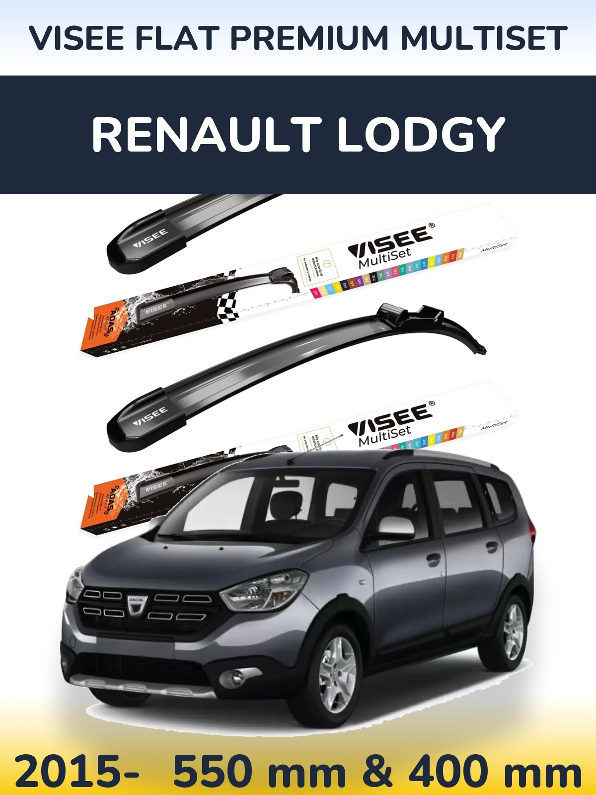 Комплект передних дворников VISEE FLAT PREMIUM MultiSet 550 & 400 мм для Renault Lodgy 2015-2026
