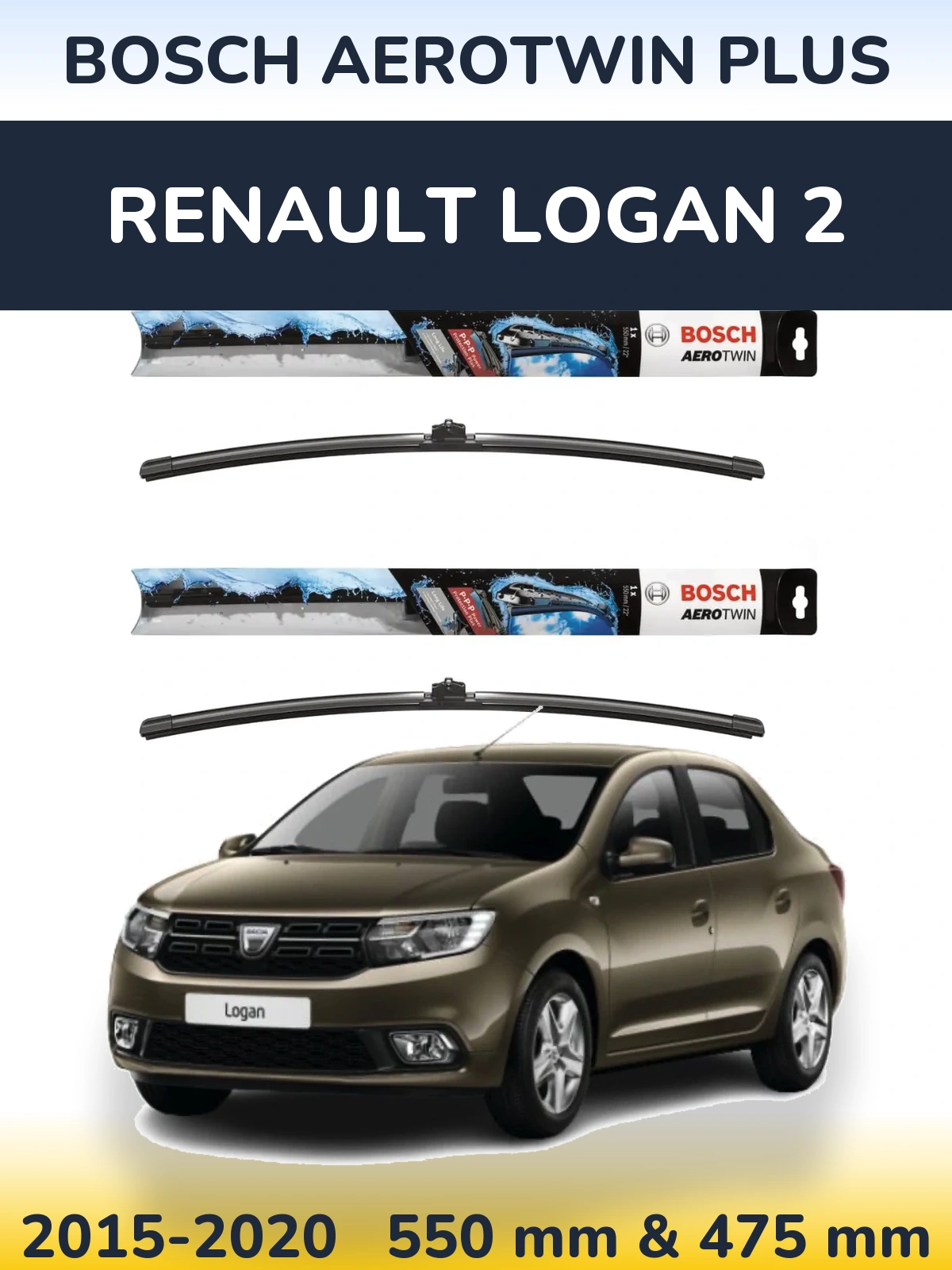 Komplet przednich wycieraczek BOSCH AeroTwin Plus 550 & 475 mm do Renault Logan 2 2015-2020