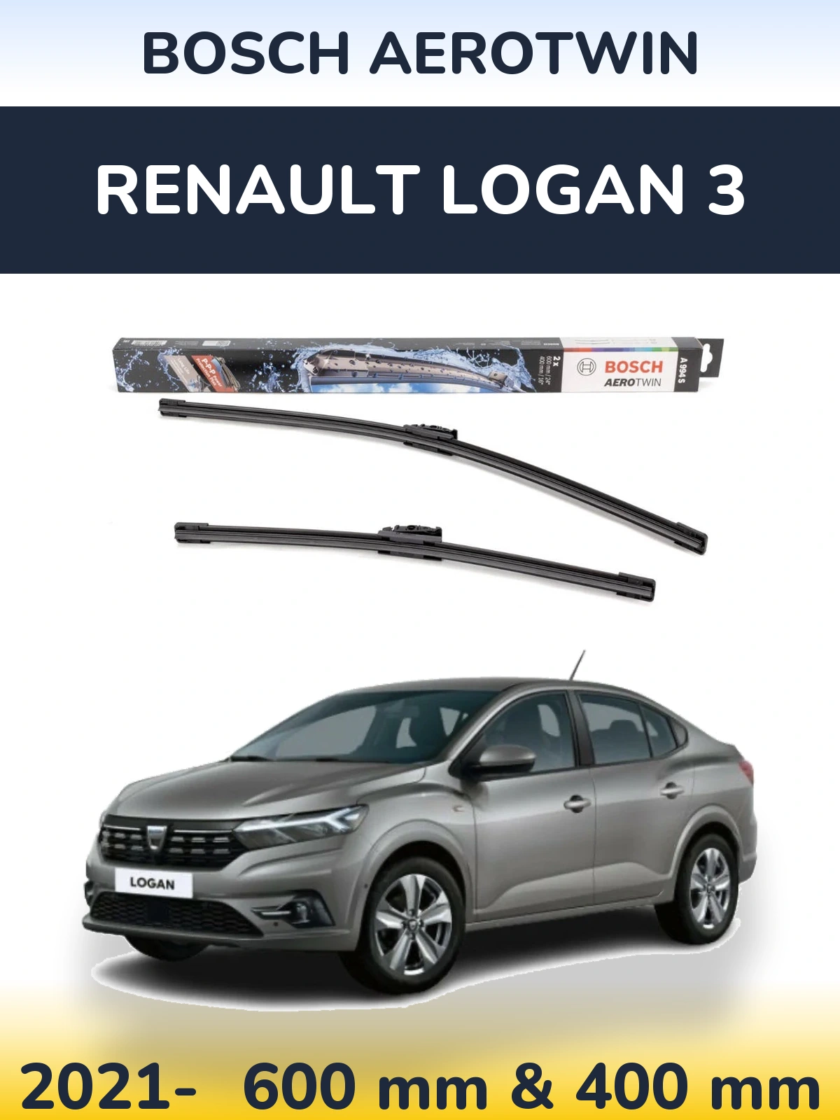 Komplet przednich wycieraczek BOSCH AeroTwin 600 & 400 mm do Renault Logan 3 2021-2026