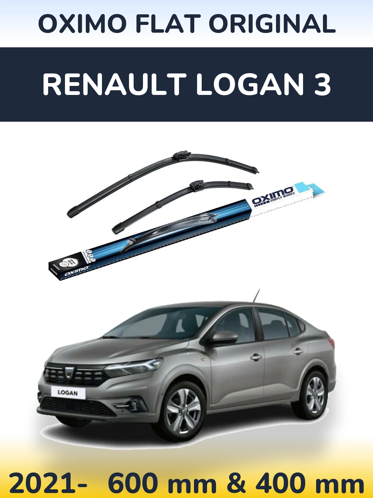 Комплект передніх щіток Oximo Flat Original 600 & 400 мм для Renault Logan 3 2021-2026