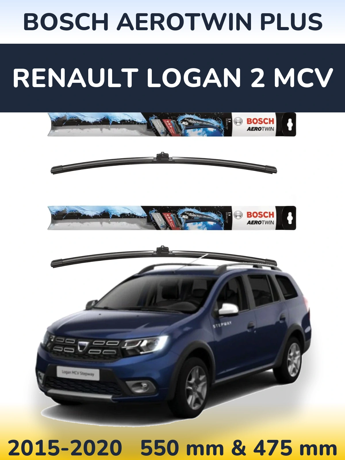 Komplet przednich wycieraczek BOSCH AeroTwin Plus 550 & 475 mm do Renault Logan 2 MCV 2015-2020