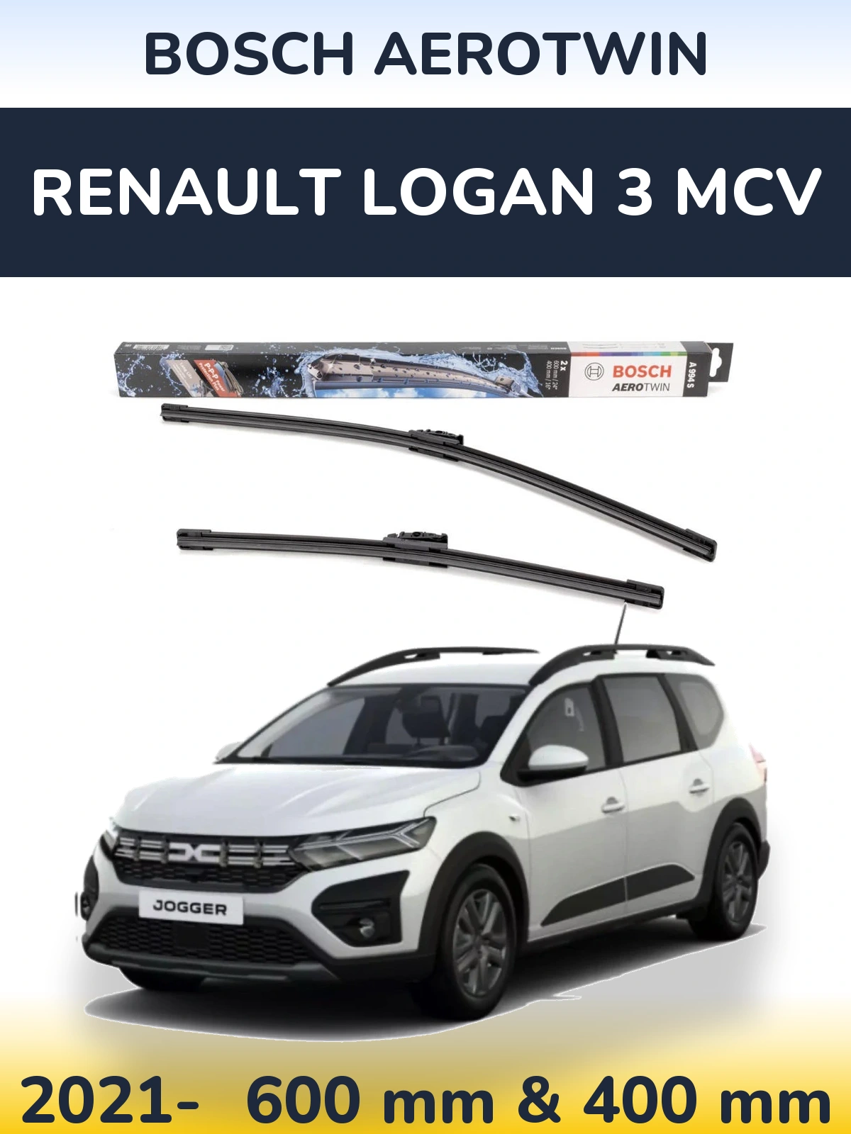 Komplet przednich wycieraczek BOSCH AeroTwin 600 & 400 mm do Renault Logan 3 MCV 2021-2026