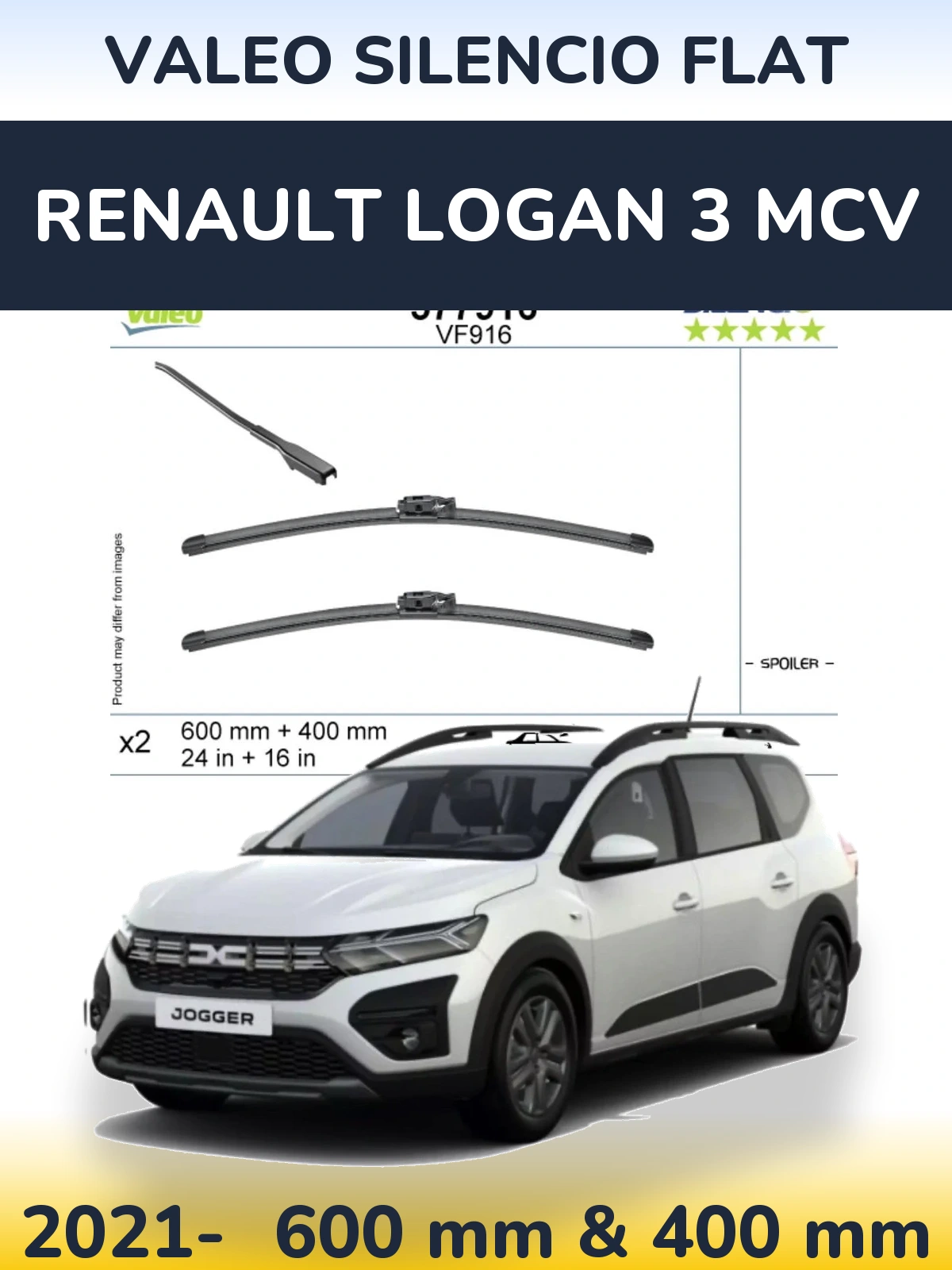 Komplet przednich wycieraczek Valeo Silencio Flat 600 & 400 mm do Renault Logan 3 MCV 2021-2026