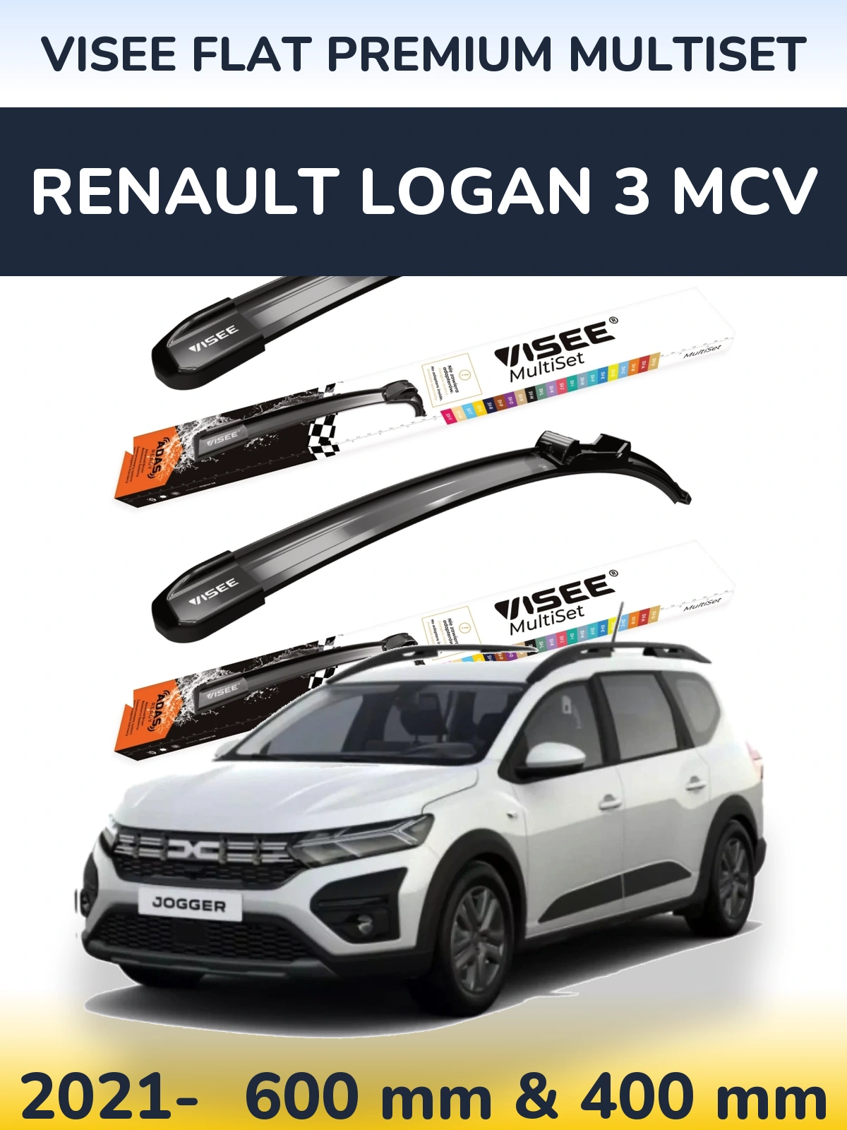 Komplet przednich wycieraczek VISEE FLAT PREMIUM MultiSet 600 & 400 mm do Renault Logan 3 MCV 2021-2026