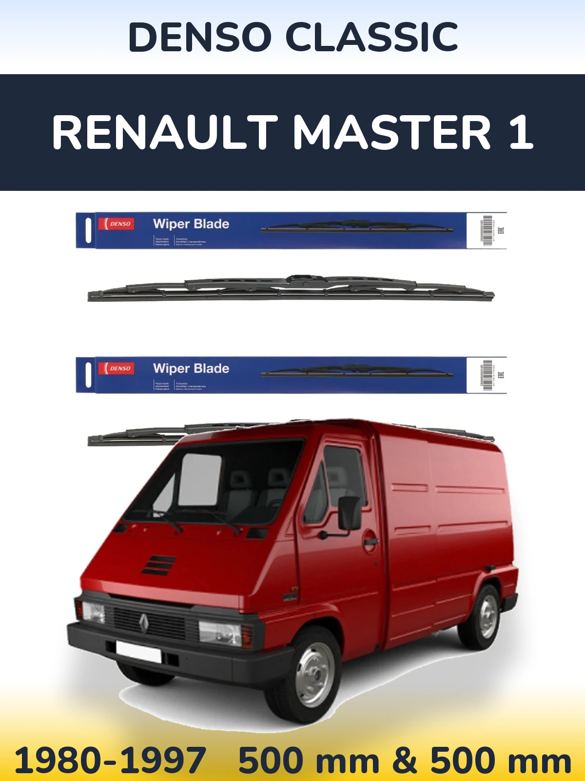 Front wiper blade set Denso Classic 500 & 500 mm for Renault Master 1 1980-1997
