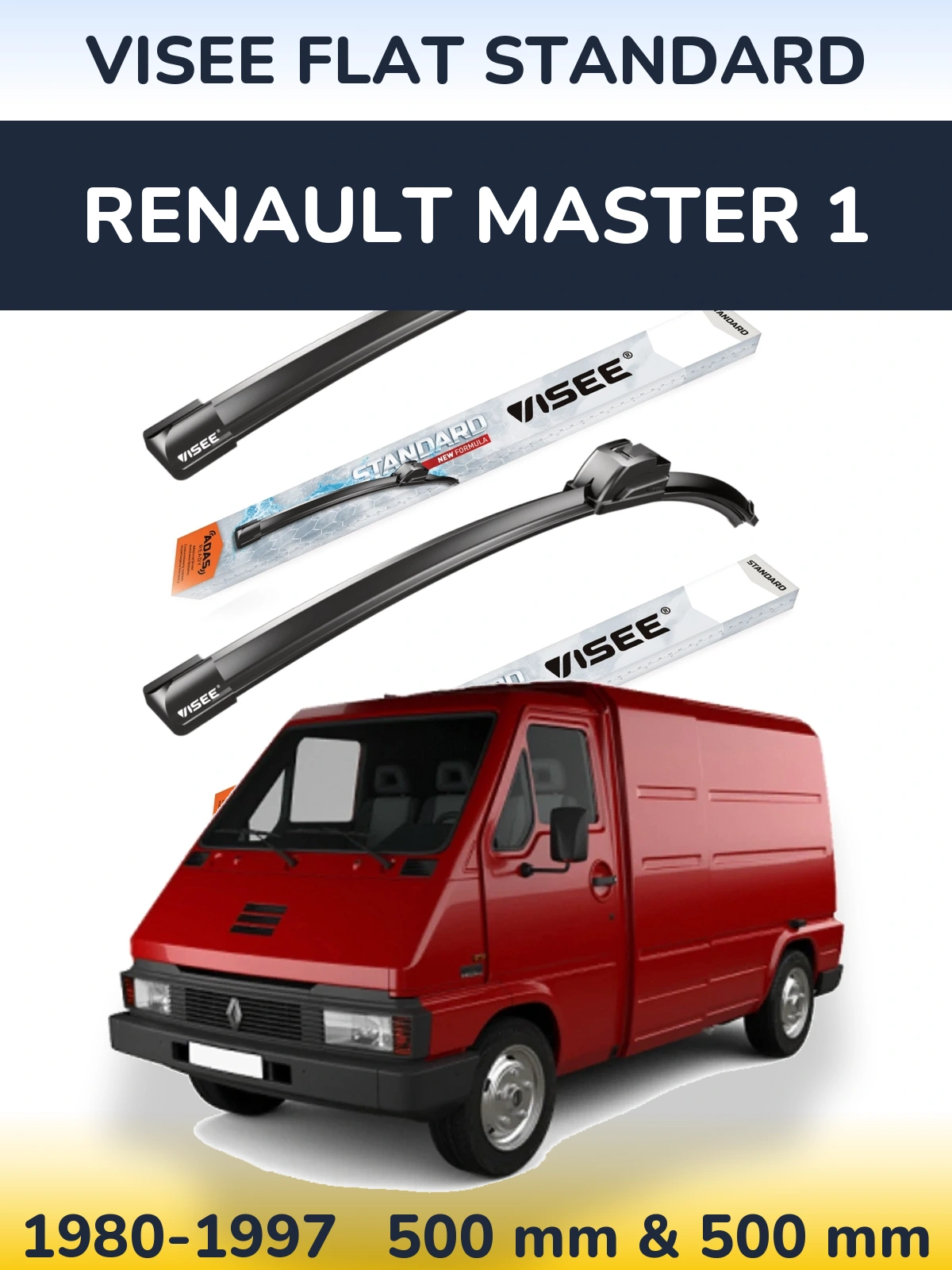 Комплект передних дворников VISEE FLAT STANDARD 500 & 500 мм для Renault Master 1 1980-1997