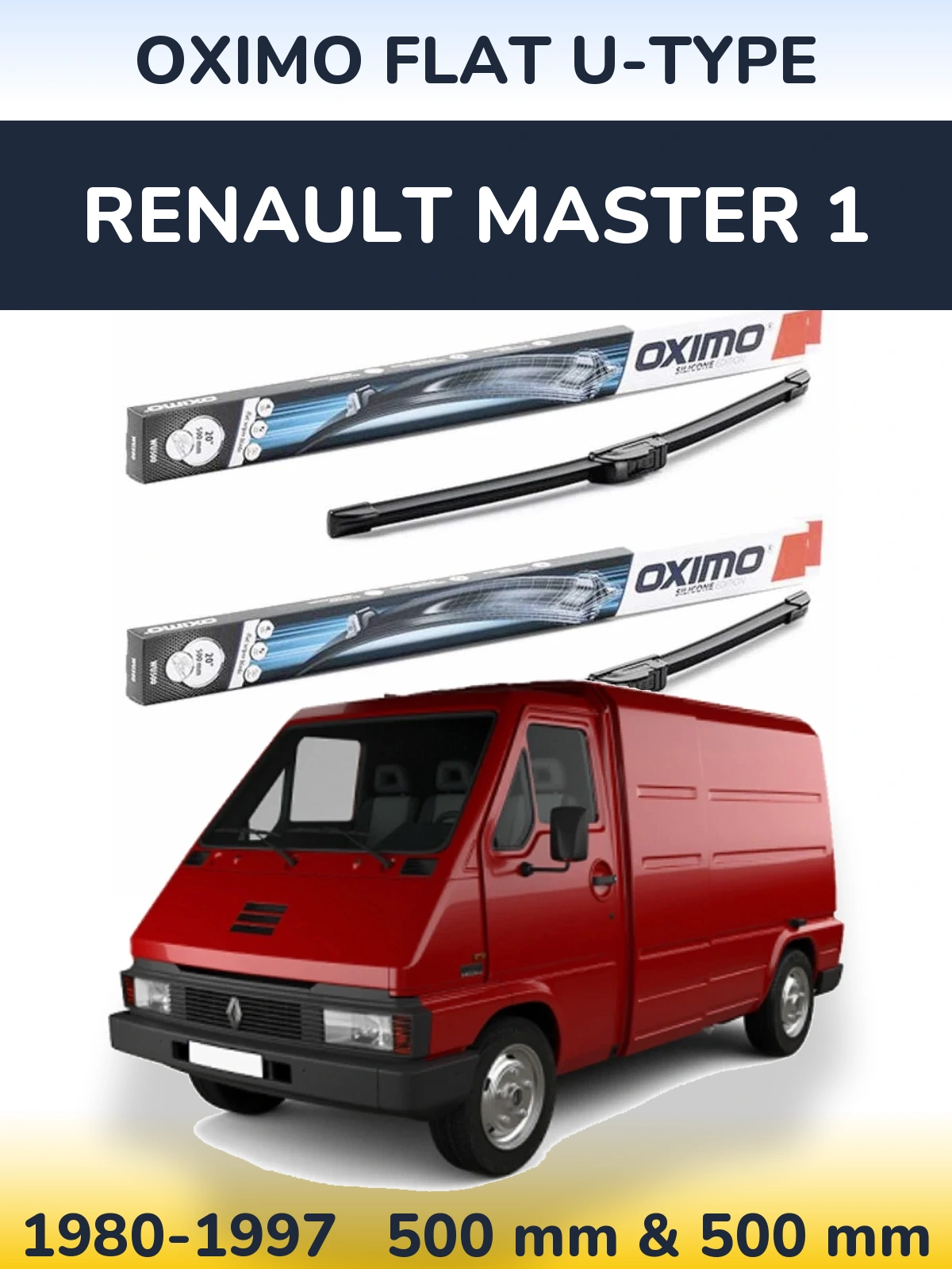 Front wiper blade set Oximo Flat U-type 500 & 500 mm for Renault Master 1 1980-1997