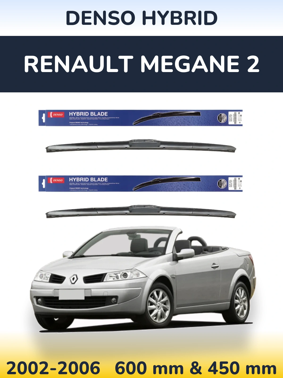 Komplet przednich wycieraczek Denso Hybrid 600 & 450 mm do Renault Megane 2 2002-2006