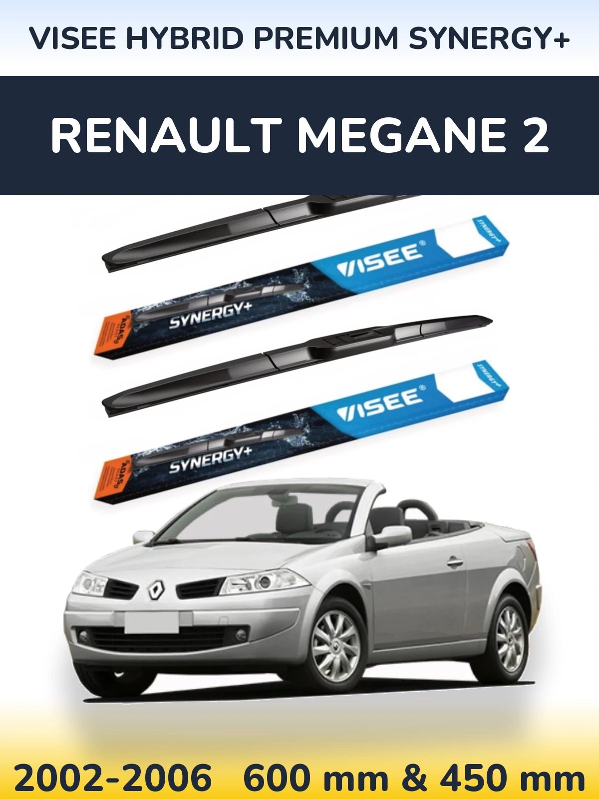 Комплект передних дворников VISEE HYBRID PREMIUM SYNERGY+ 600 & 450 мм для Renault Megane 2 2002-2006