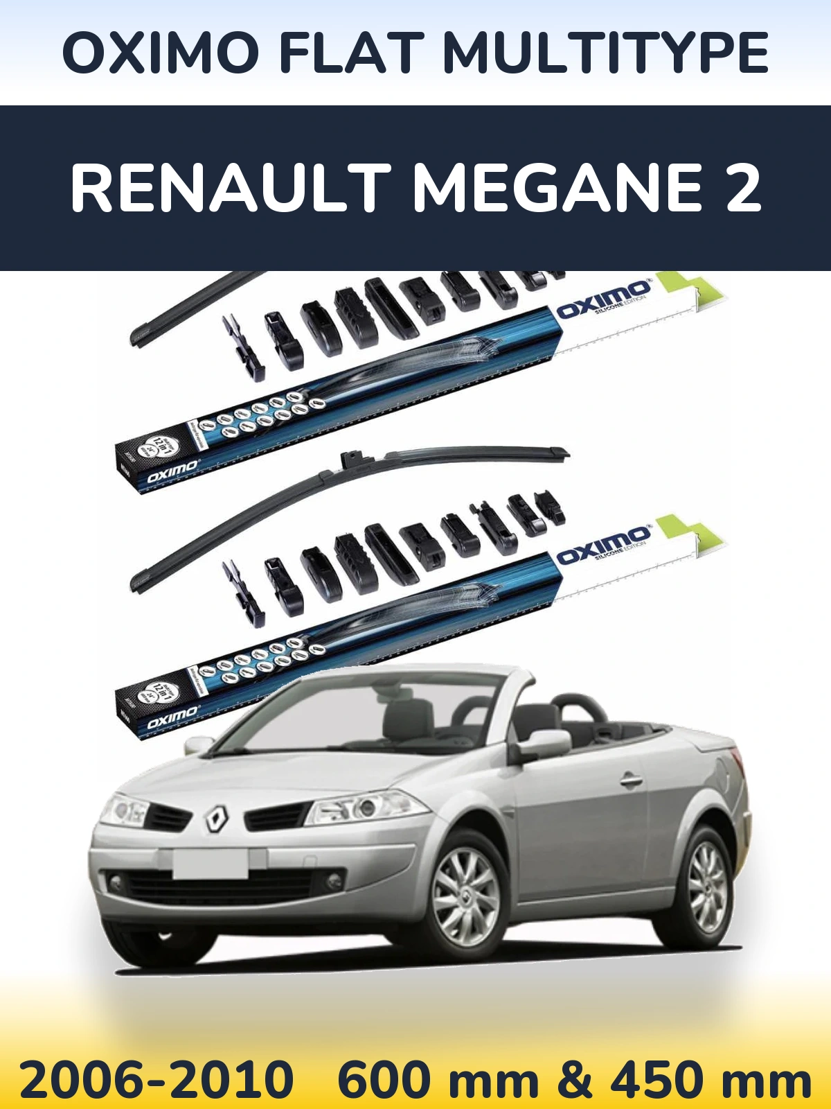 Front wiper blade set Oximo Flat MultiTypee 600 & 450 mm for Renault Megane 2 2006-2010
